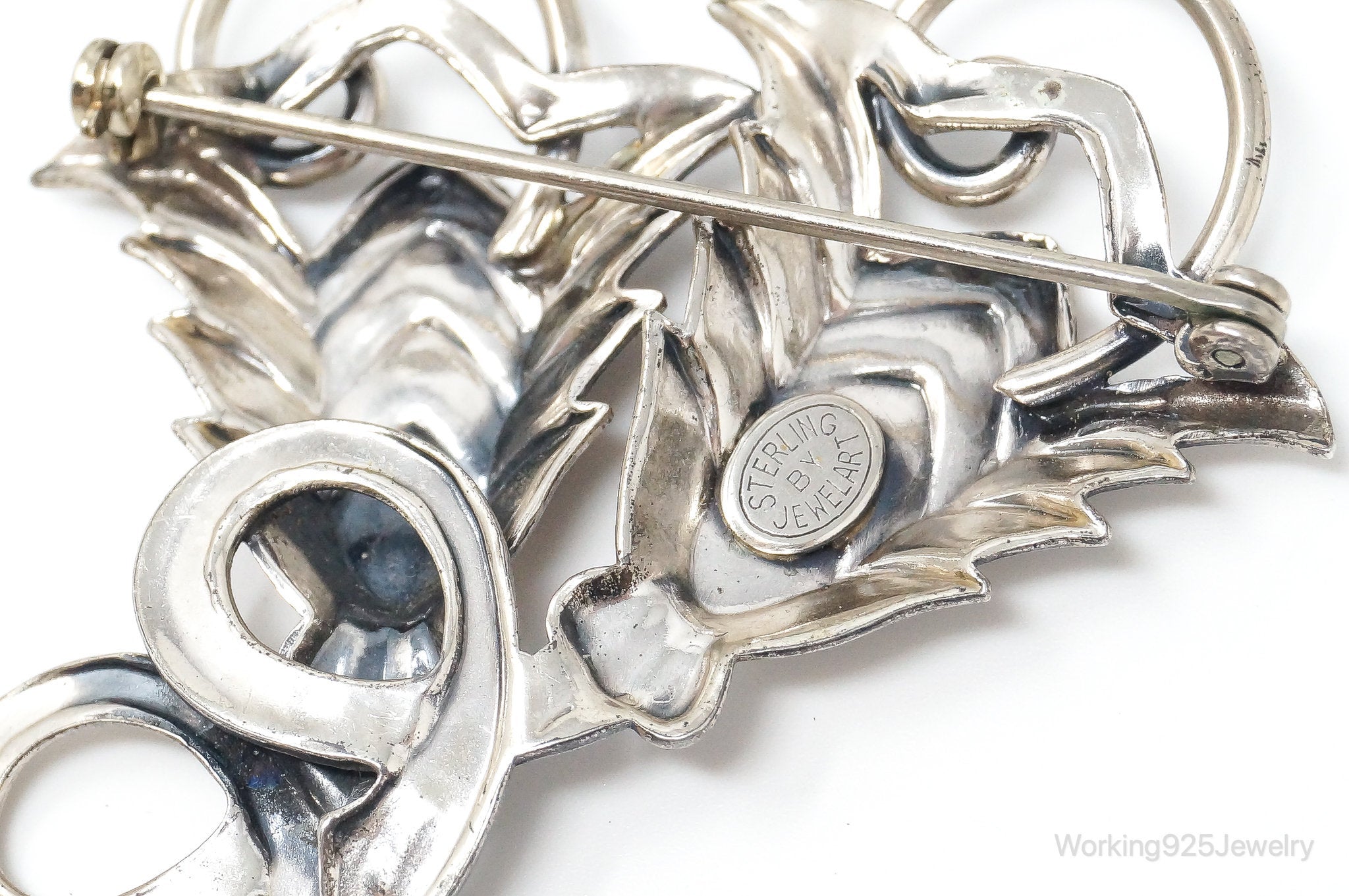 Vintage Designer JewelArt Flowers Sterling Silver Brooch Pin