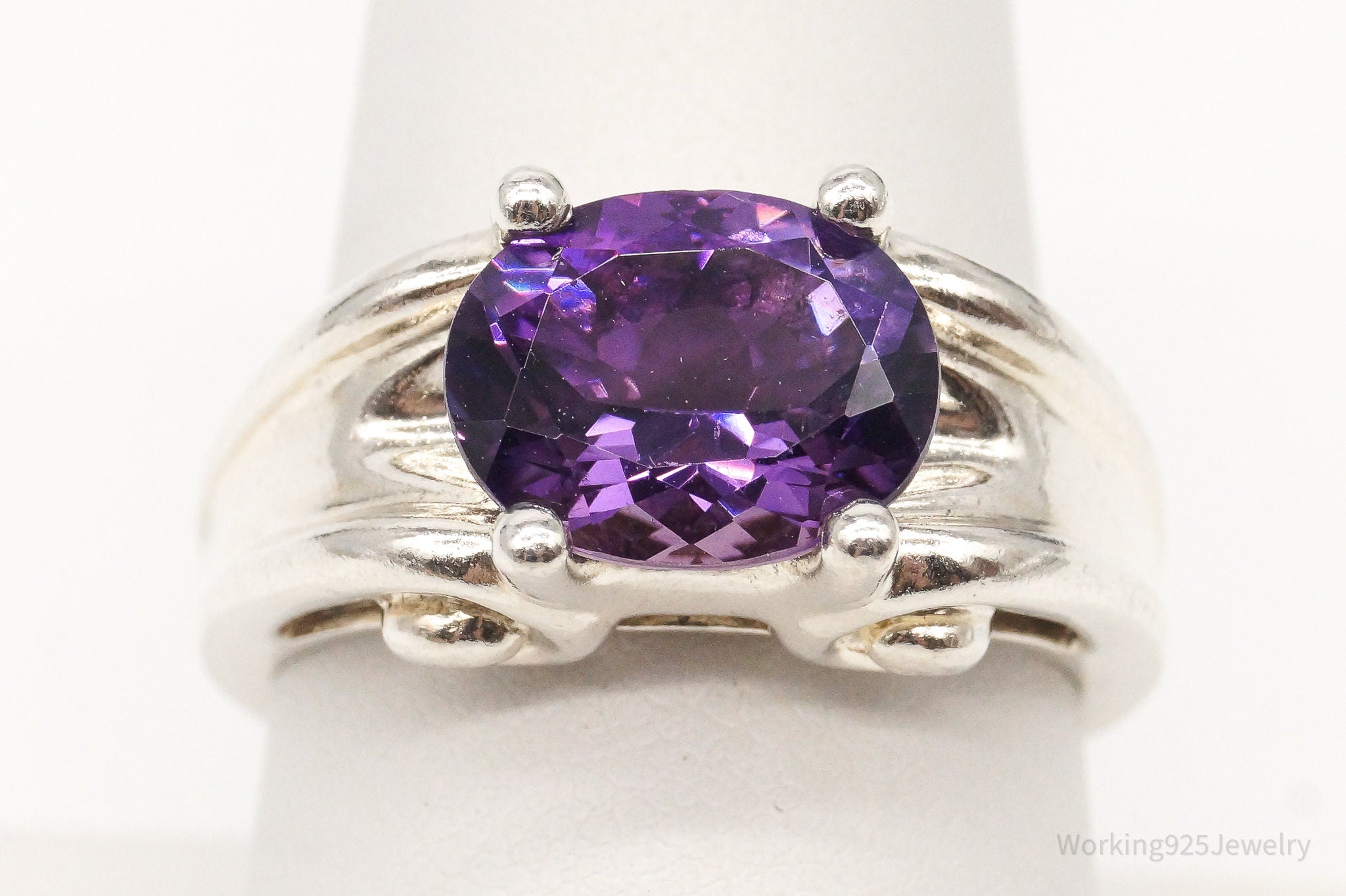 Vintage Large Amethyst Sterling Silver Ring - Size 9