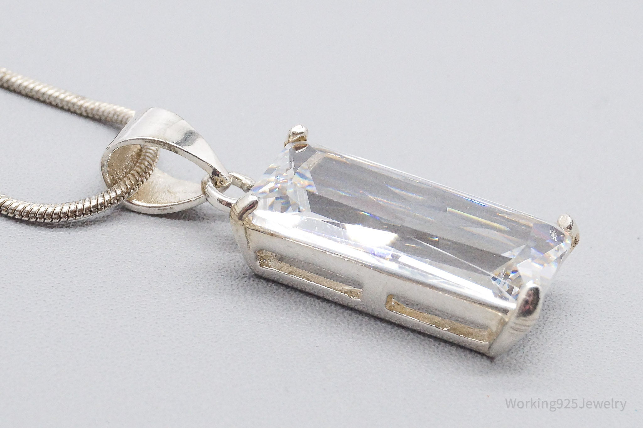 Vintage Large Cubic Zirconia Sterling Silver Necklace 24"