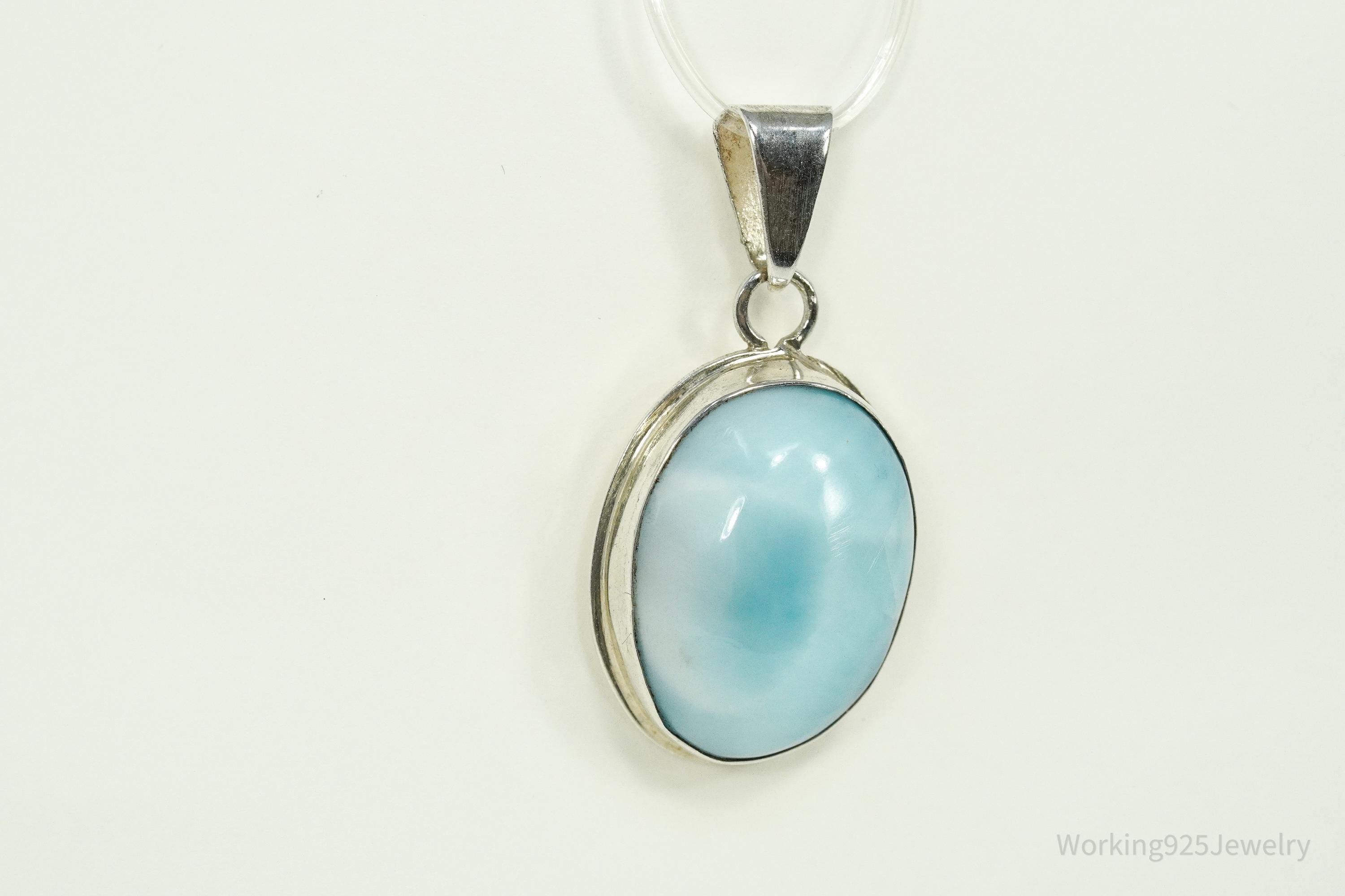 Vintage Blue Larimar Sterling Silver Necklace Pendant