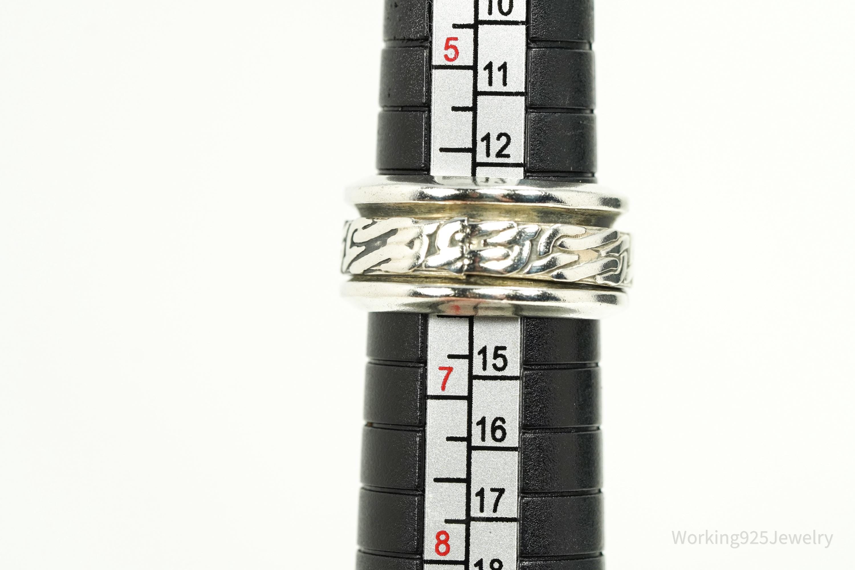 Vintage Celtic Knots Pattern Sterling Silver Spinner Band Ring - Size 6.5