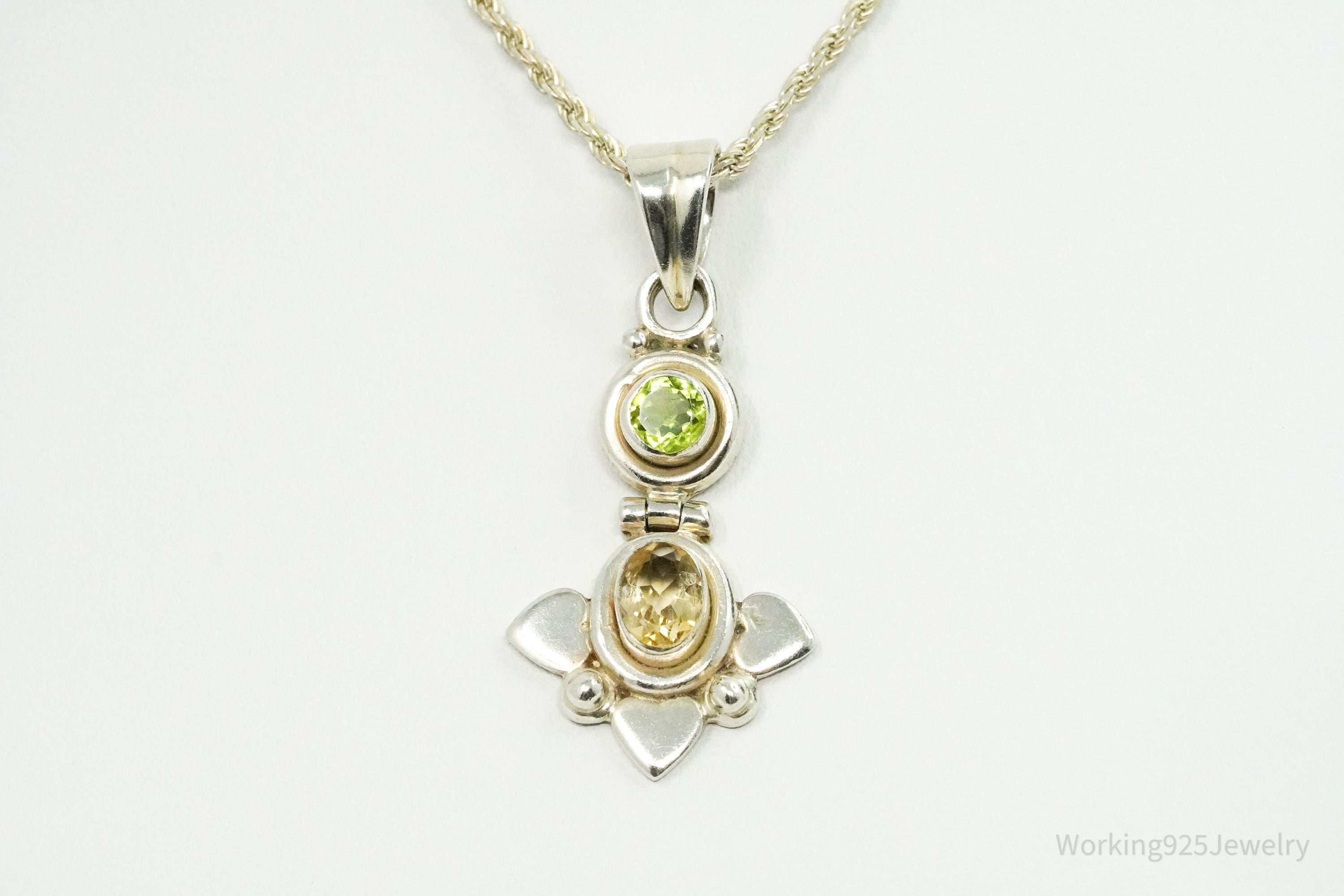 Vintage Citrine & Peridot Sterling Silver Necklace 24"