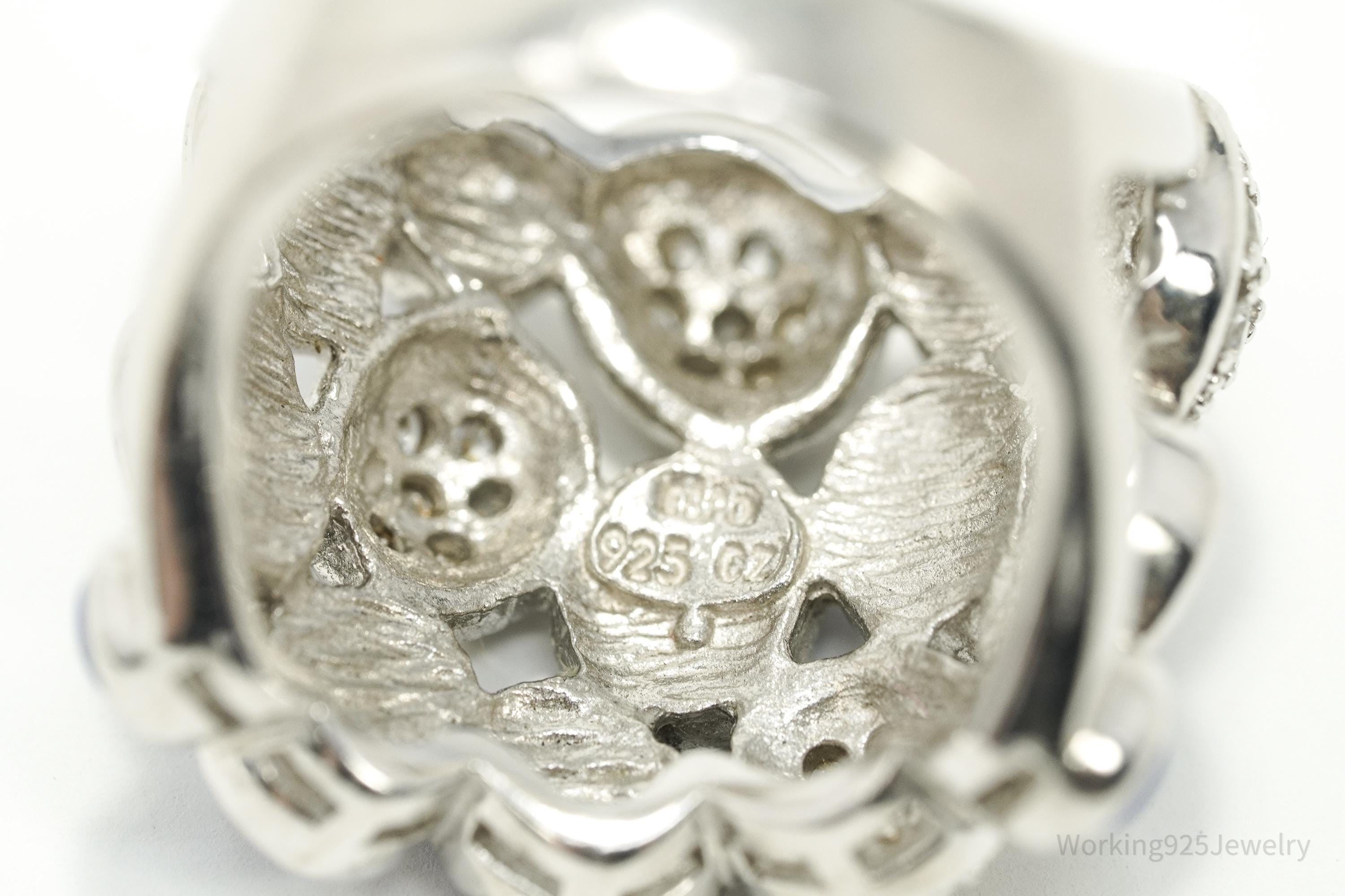 Vintage Joseph Esposito Lapis Lazuli & CZ Sterling Silver Cocktail Ring Sz 6.25