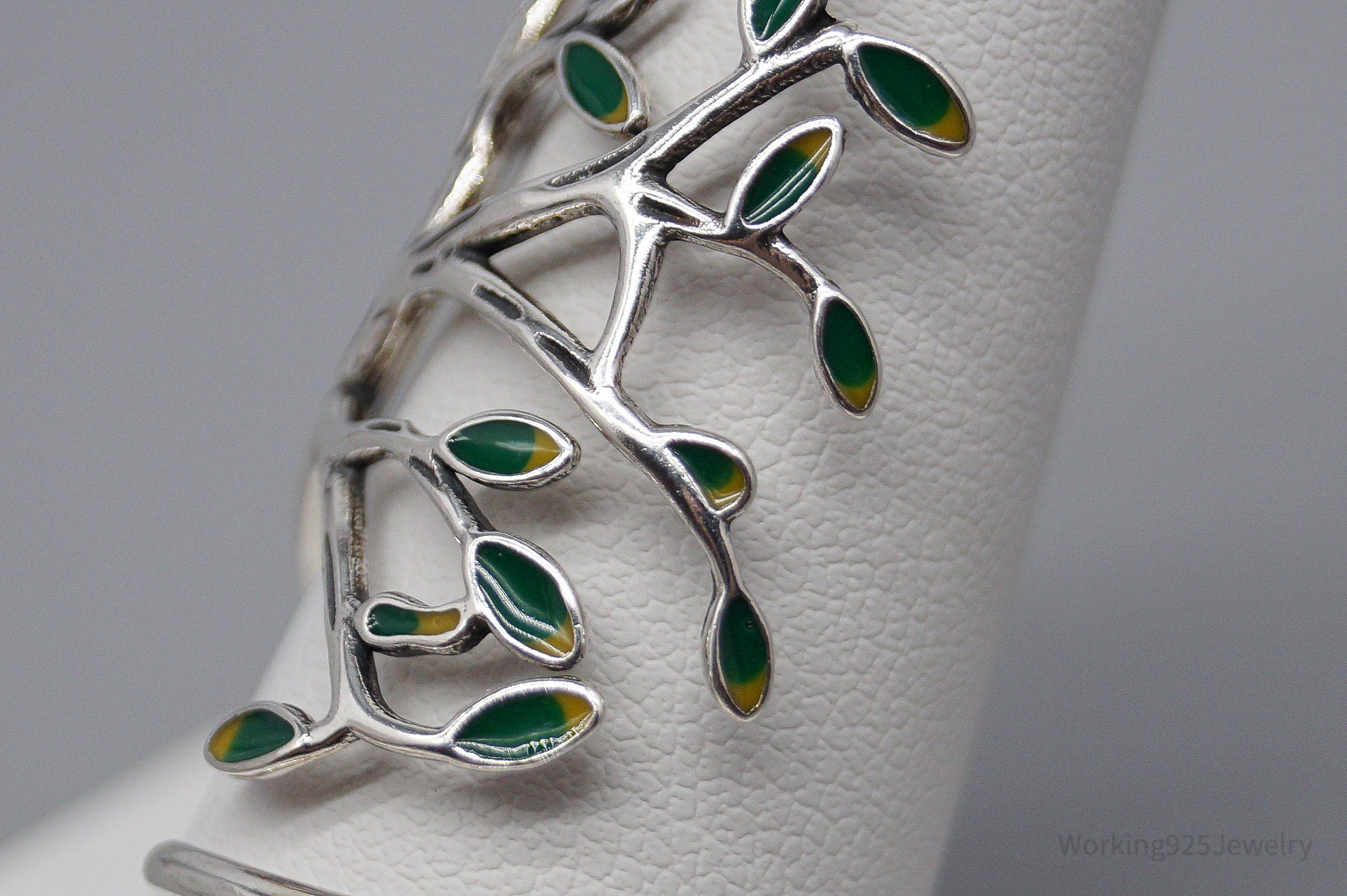 Vintage Tree Sterling Silver & Enamel Wrap Ring - Size 10.15 Adjustable