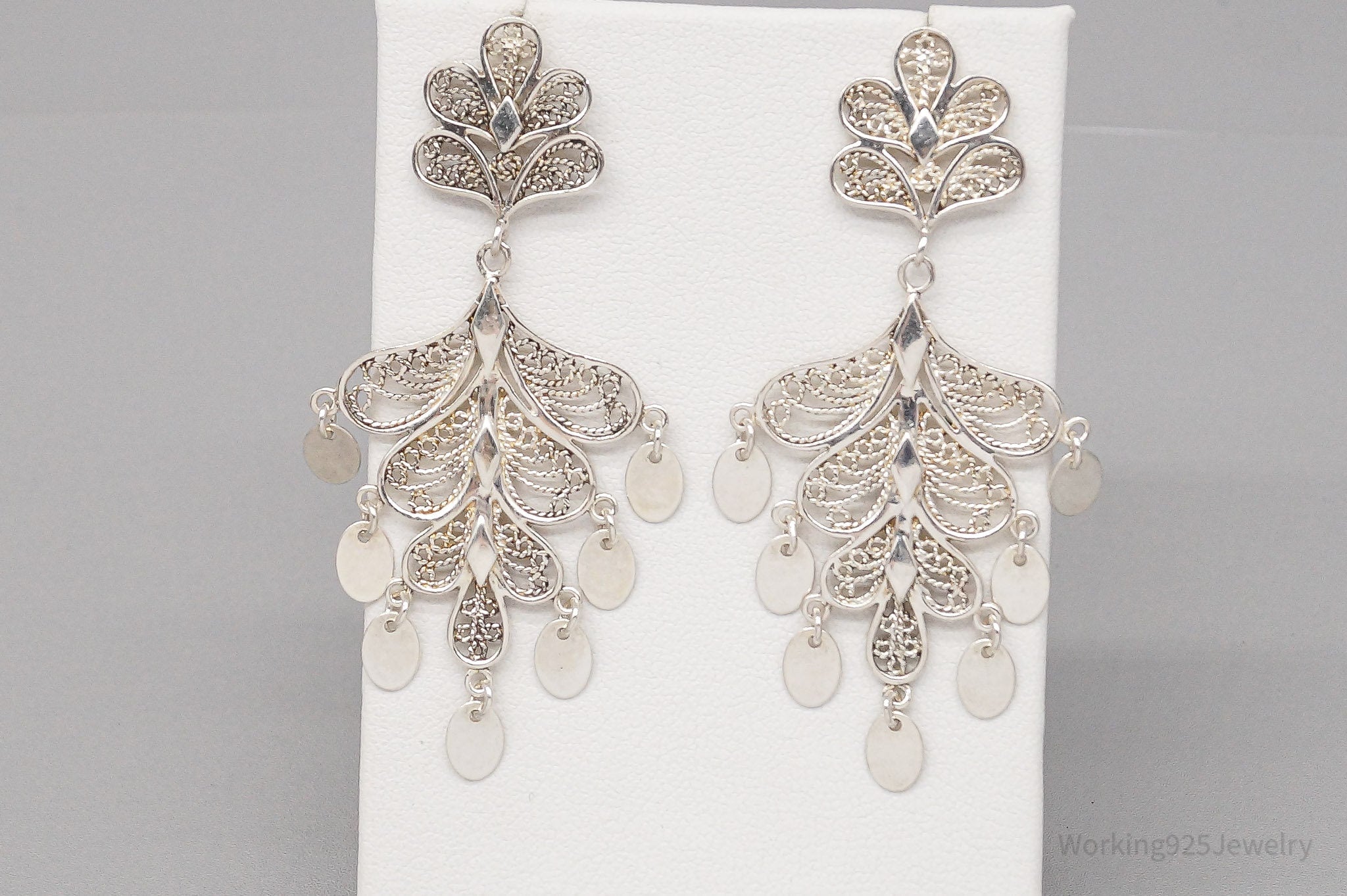 Vintage Filigree Chandelier Sterling Silver Earrings