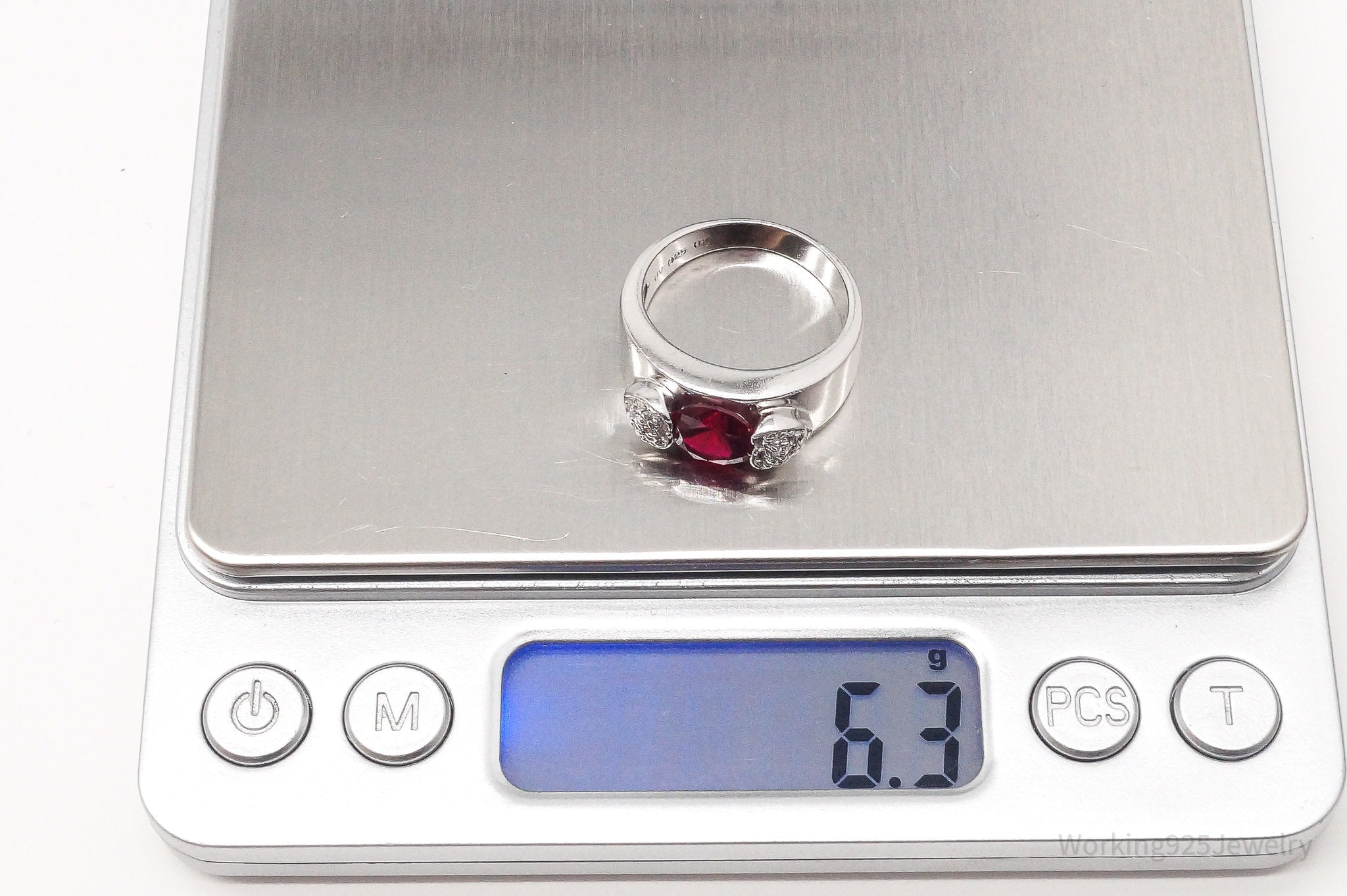 Vintage Lab Ruby Cubic Zirconia Sterling Silver Ring - Size 7.75