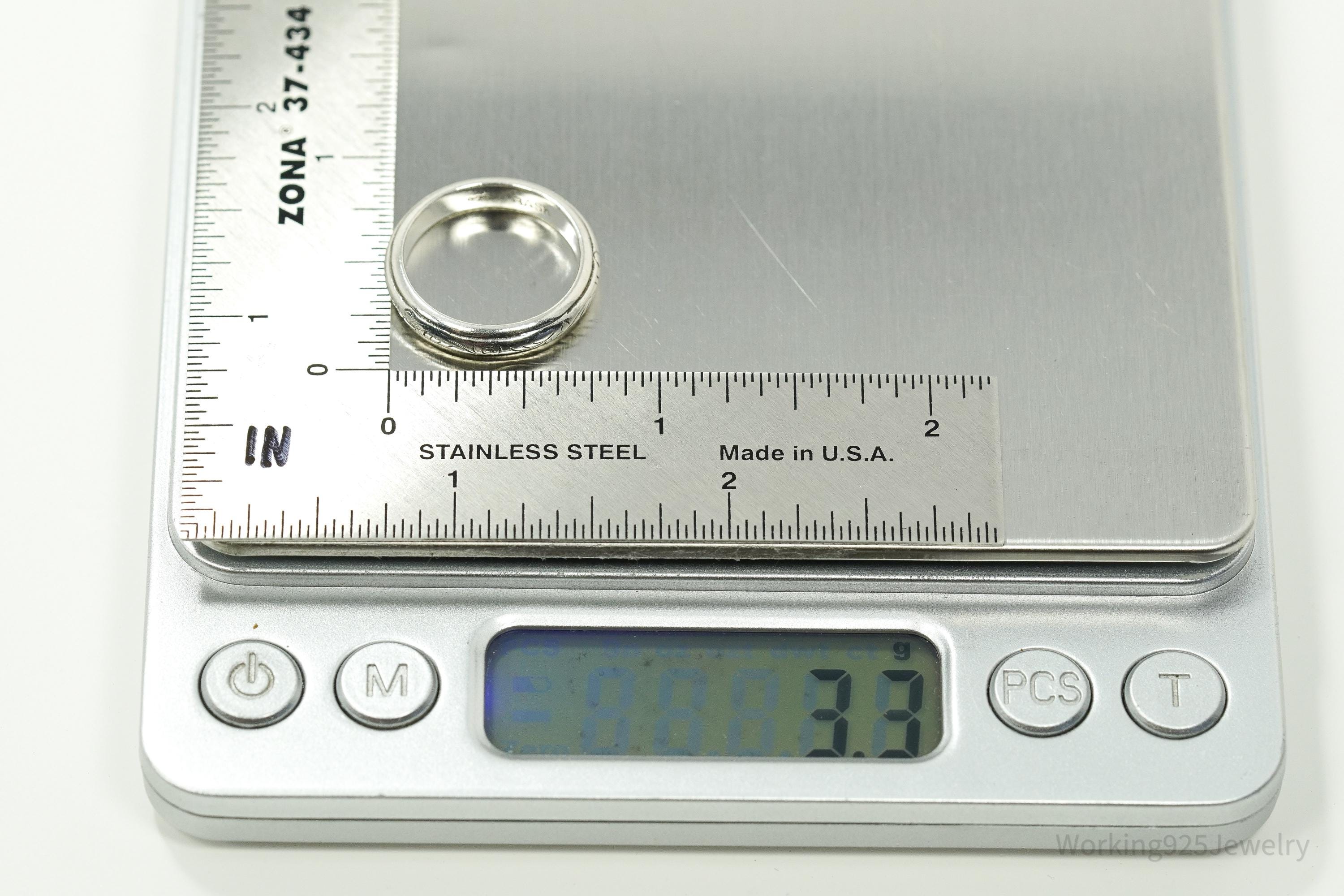 Vintage BASK Etched Design Sterling Silver Band Ring - Size 5.75