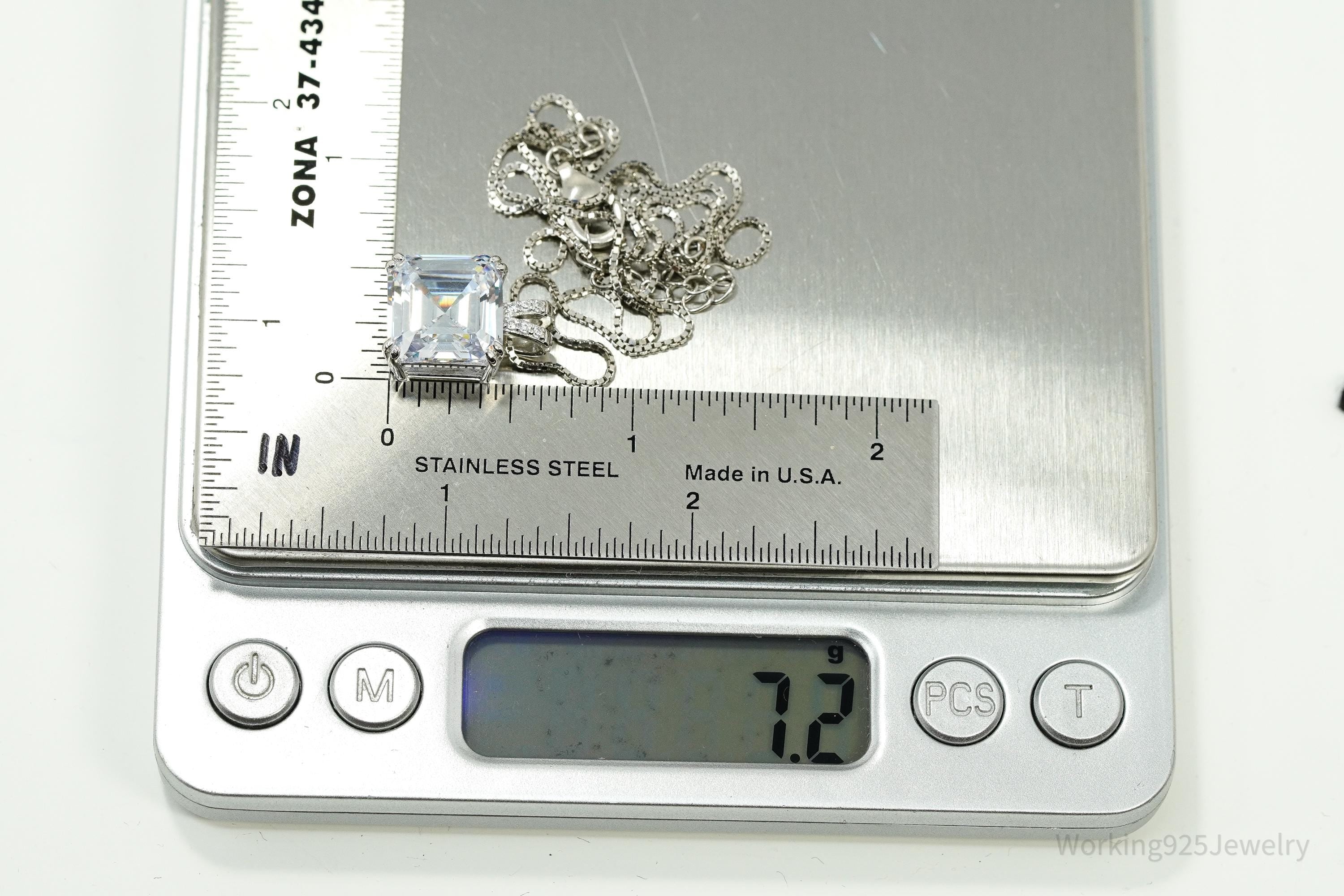 Vintage Bradford Exchange Large Cubic Zirconia Sterling Silver Necklace 20"