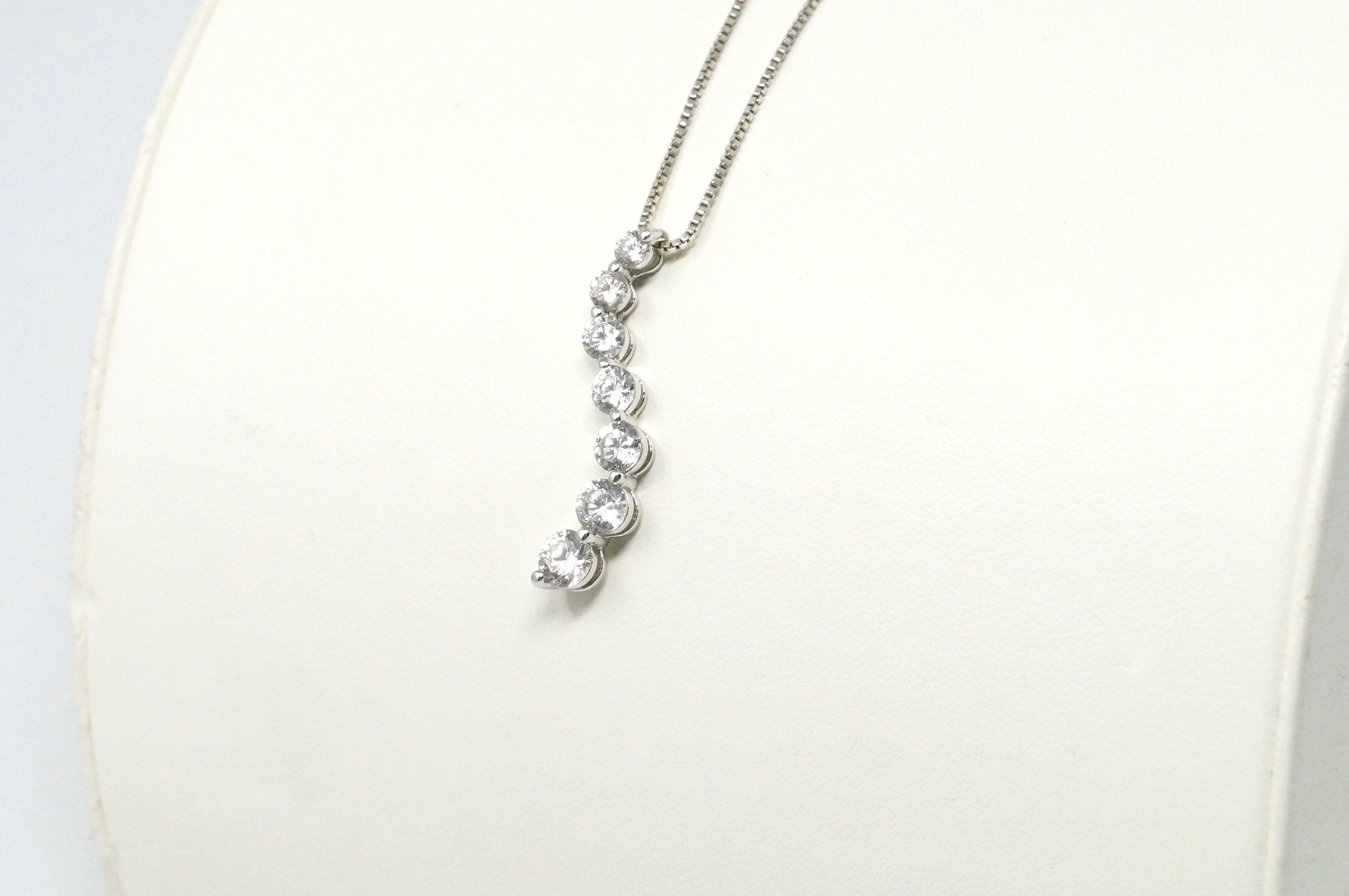 Vintage Seven Stone Simulated Diamond Swirl Sterling Silver Necklace 18"