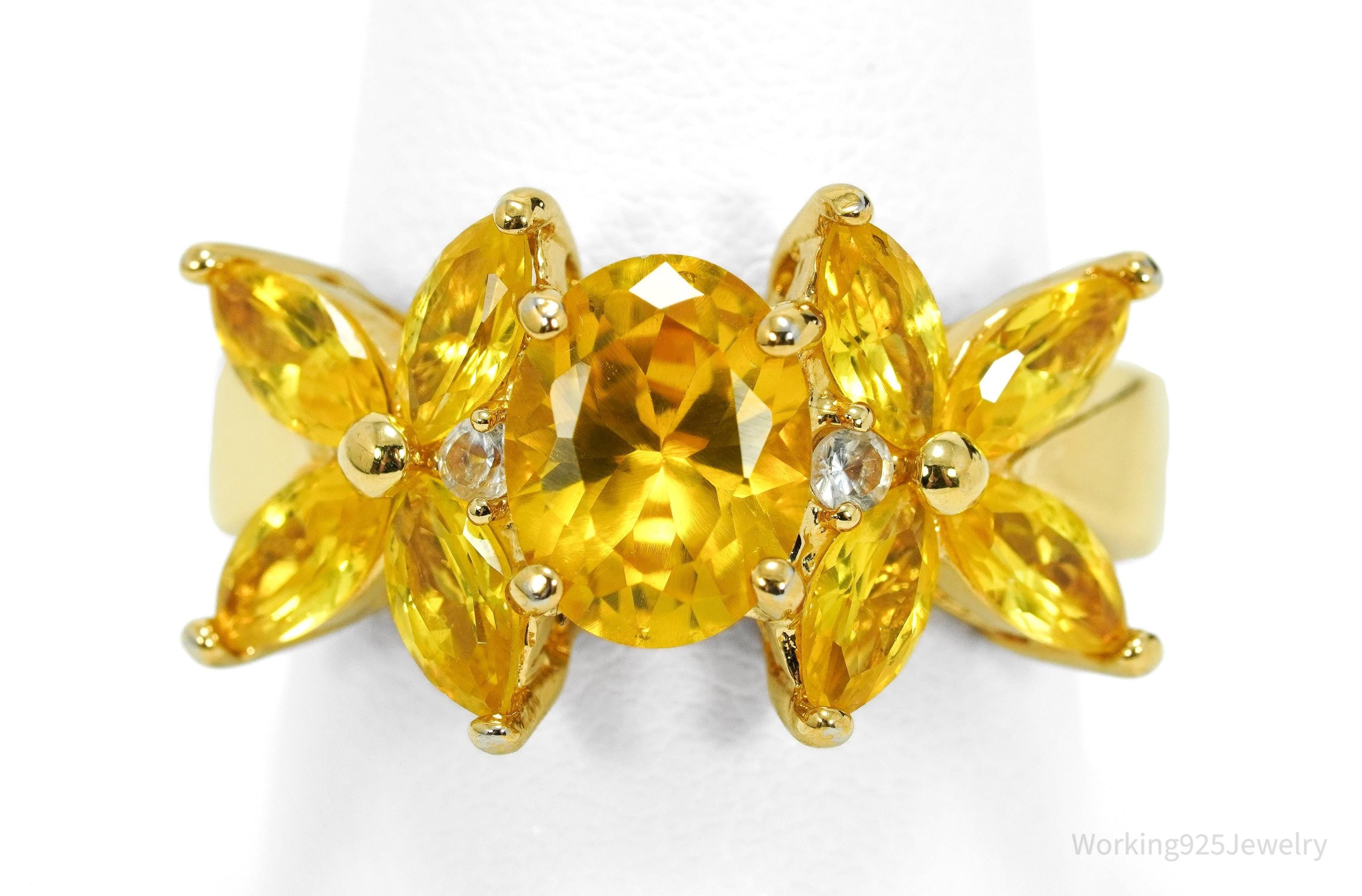 Vintage Citrine & White Topaz Gold Over Sterling Silver Ring - Size 9