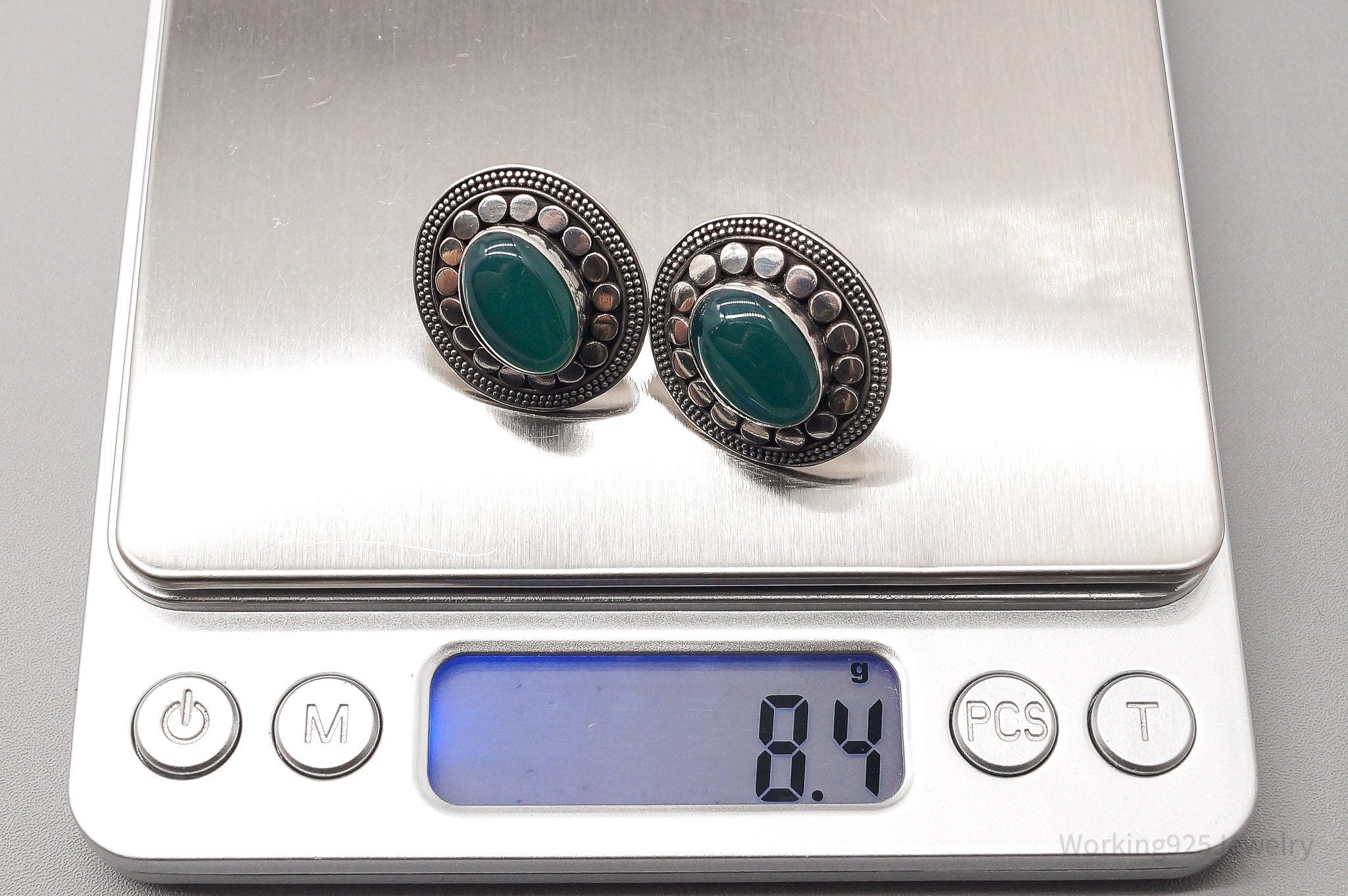 Vintage Green Onyx Sterling Silver Earrings