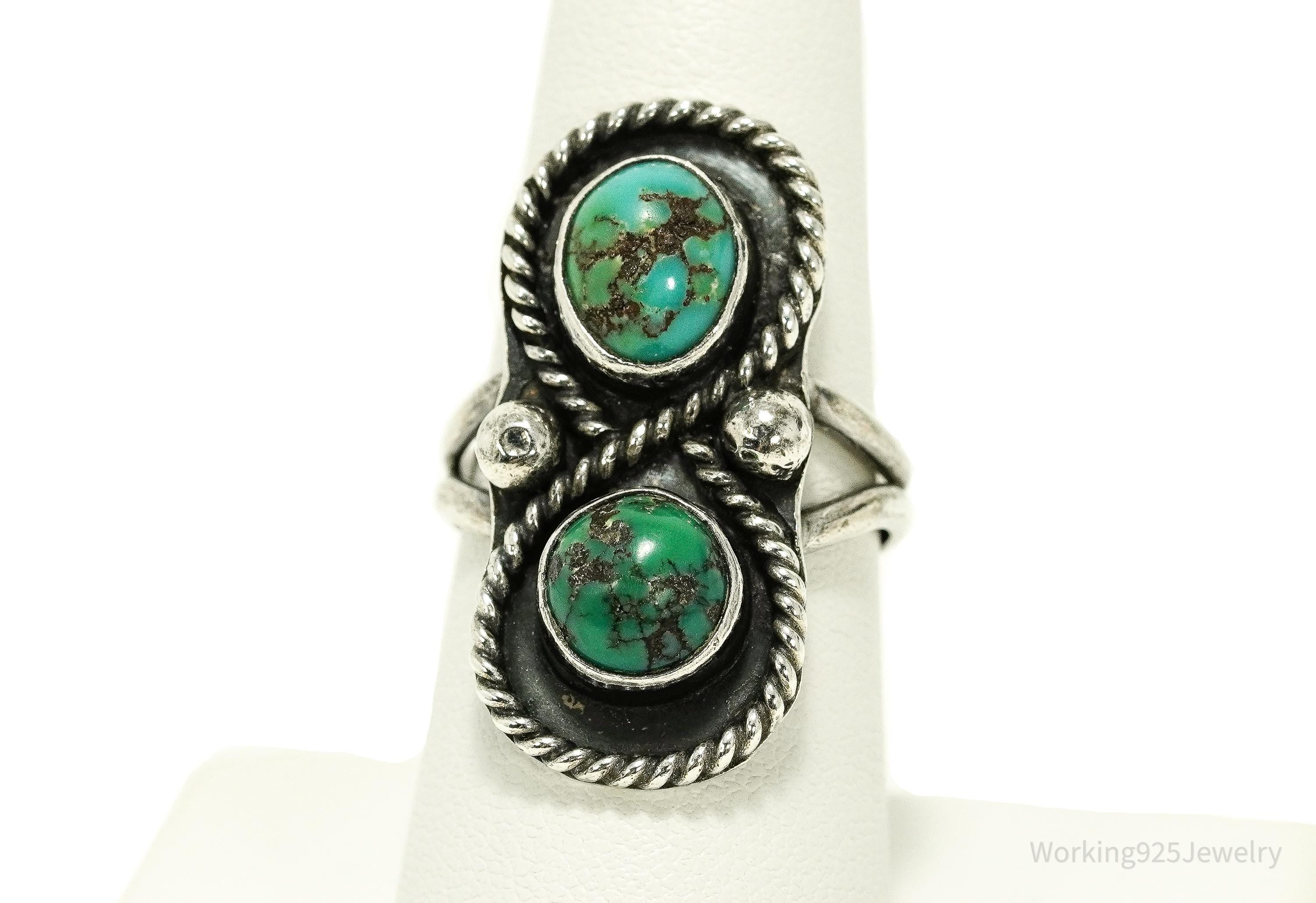 Vintage Native American Turquoise Silver Ring - Size 8.25