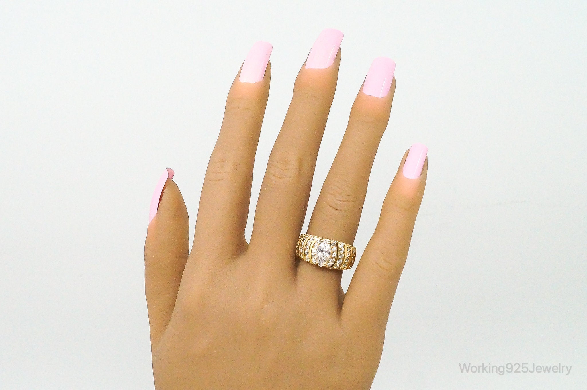 Cubic Zirconia Gold Vermeil Sterling Silver Ring - Size 8