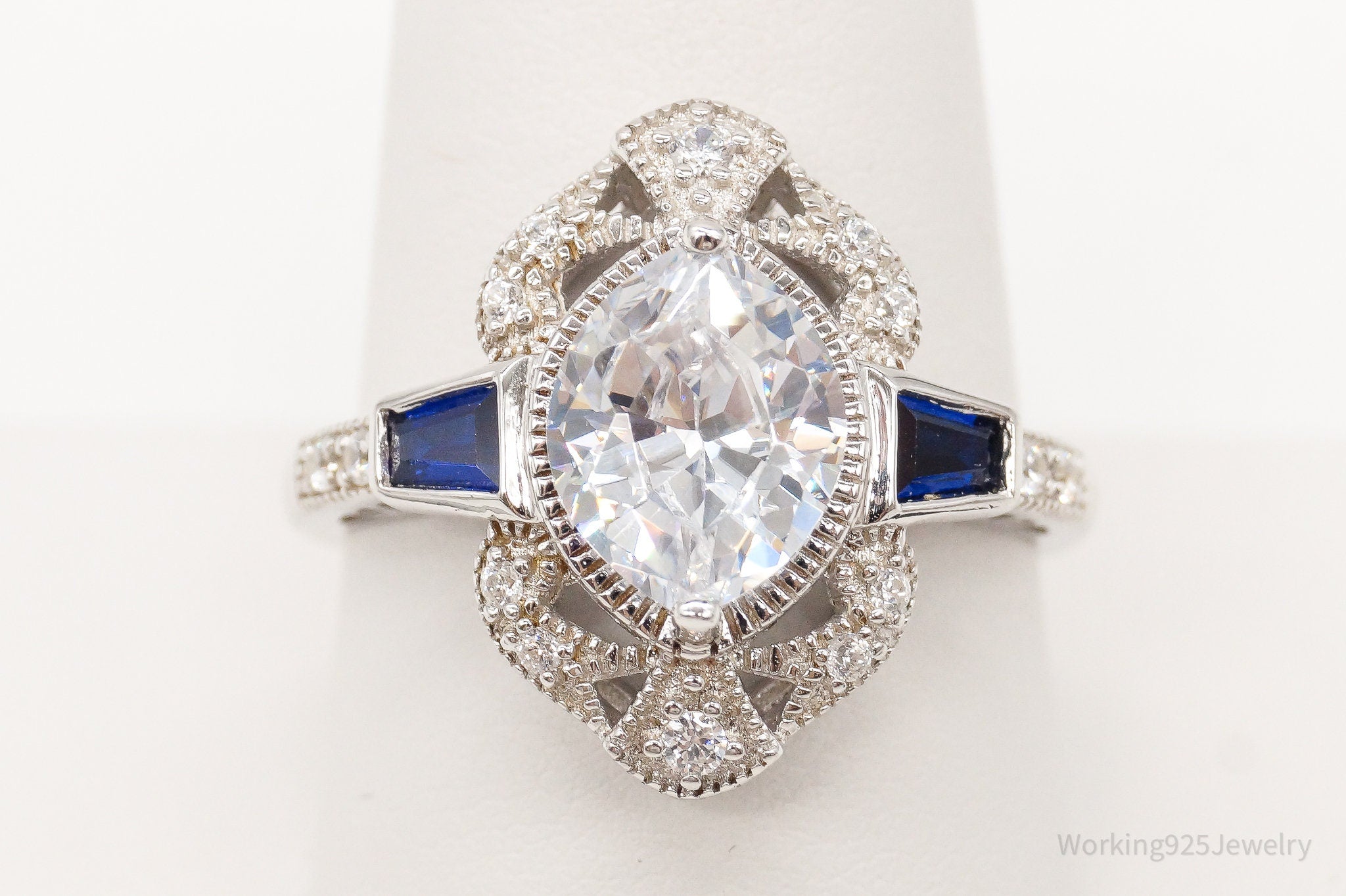 Designer DK Sapphire Cubic Zirconia Sterling Silver Ring - Size 9.75