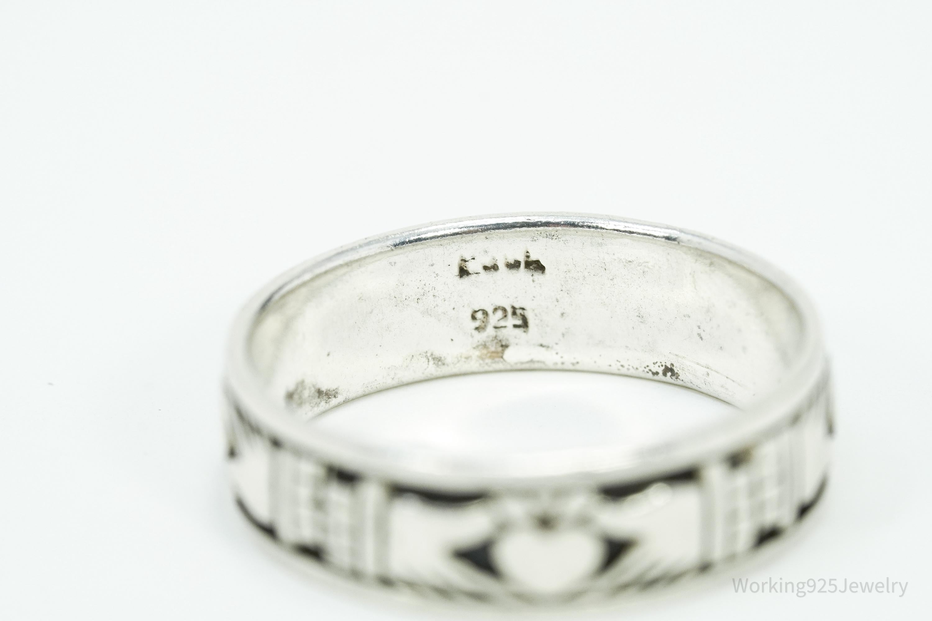 Vintage Claddagh Irish Sterling Silver Band Ring Size 9.5