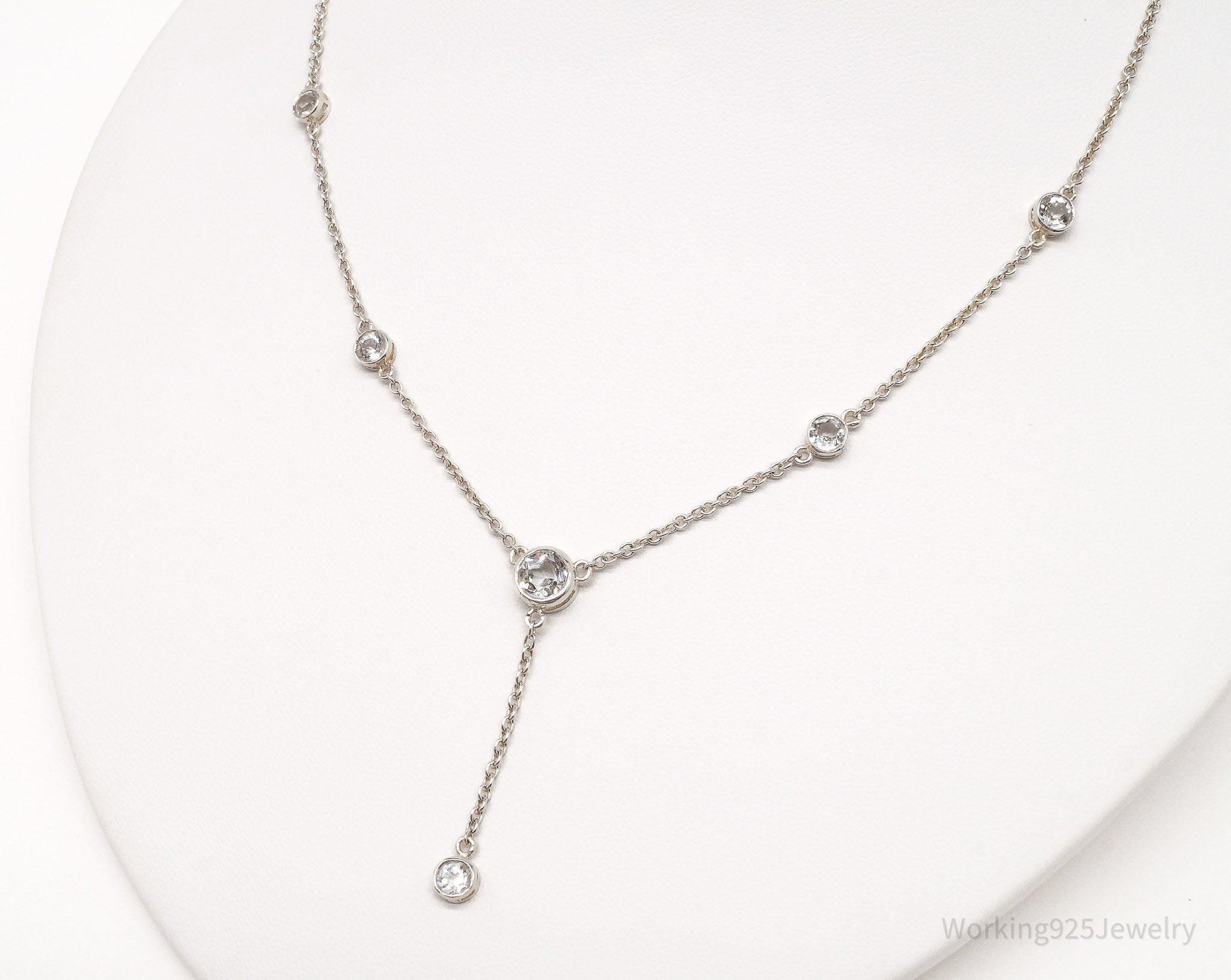 Vintage IBB Cubic Zirconia Sterling Silver Necklace 18"