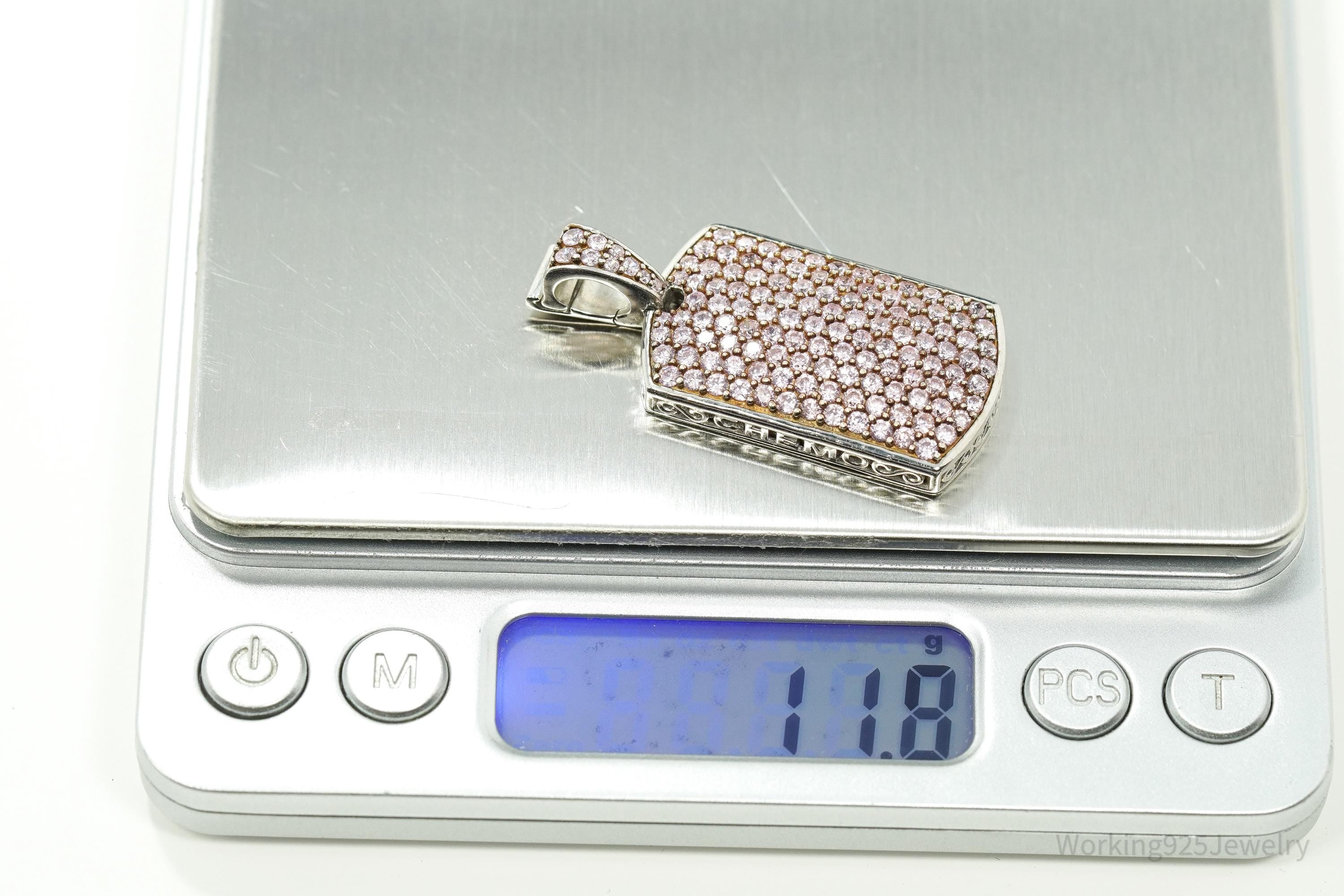 Vintage SJD Pink Cubic Zirconia Sterling Silver Pendant