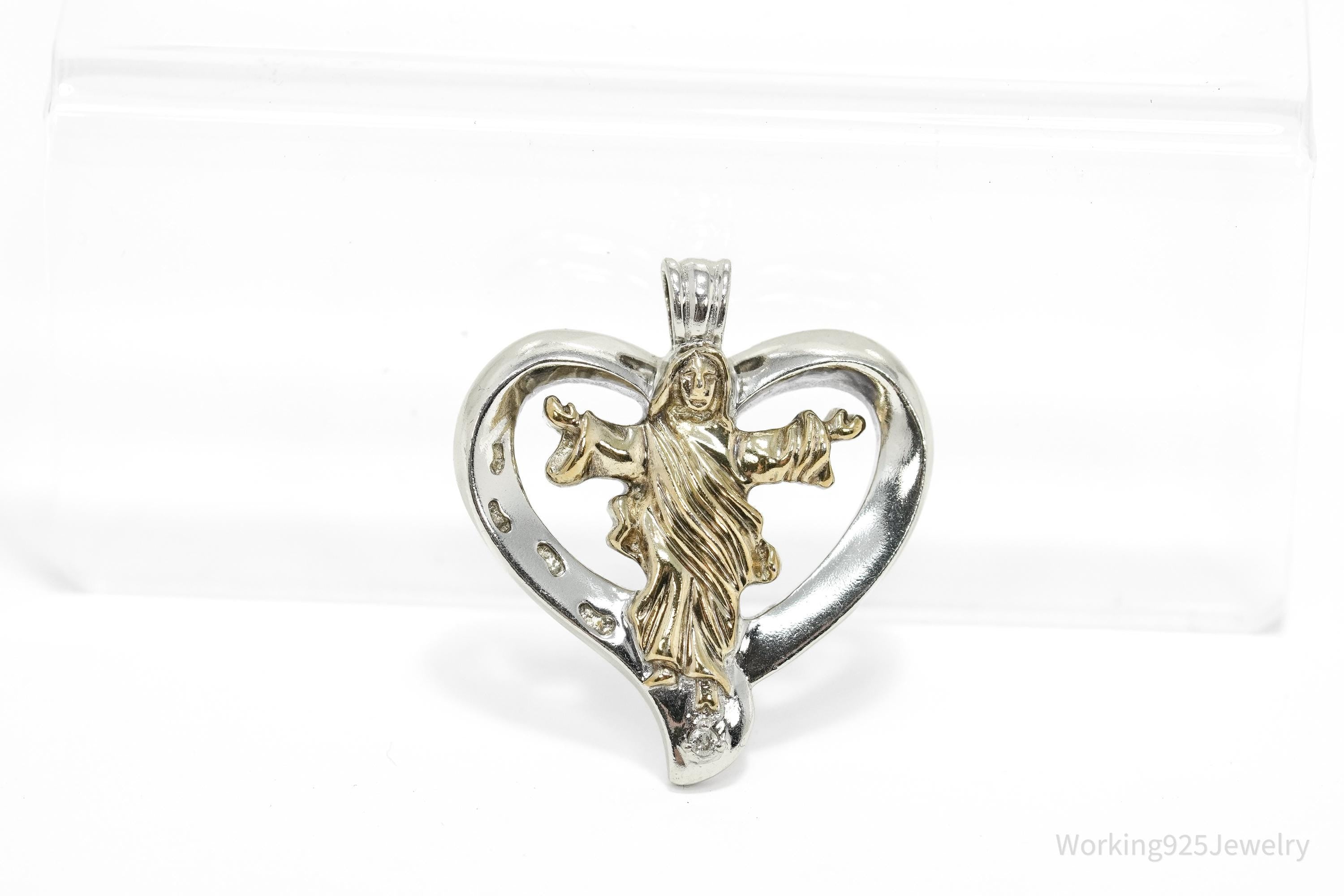 Vintage BGE "Our Father" Diamond Two Tone Sterling Silver Heart Pendant