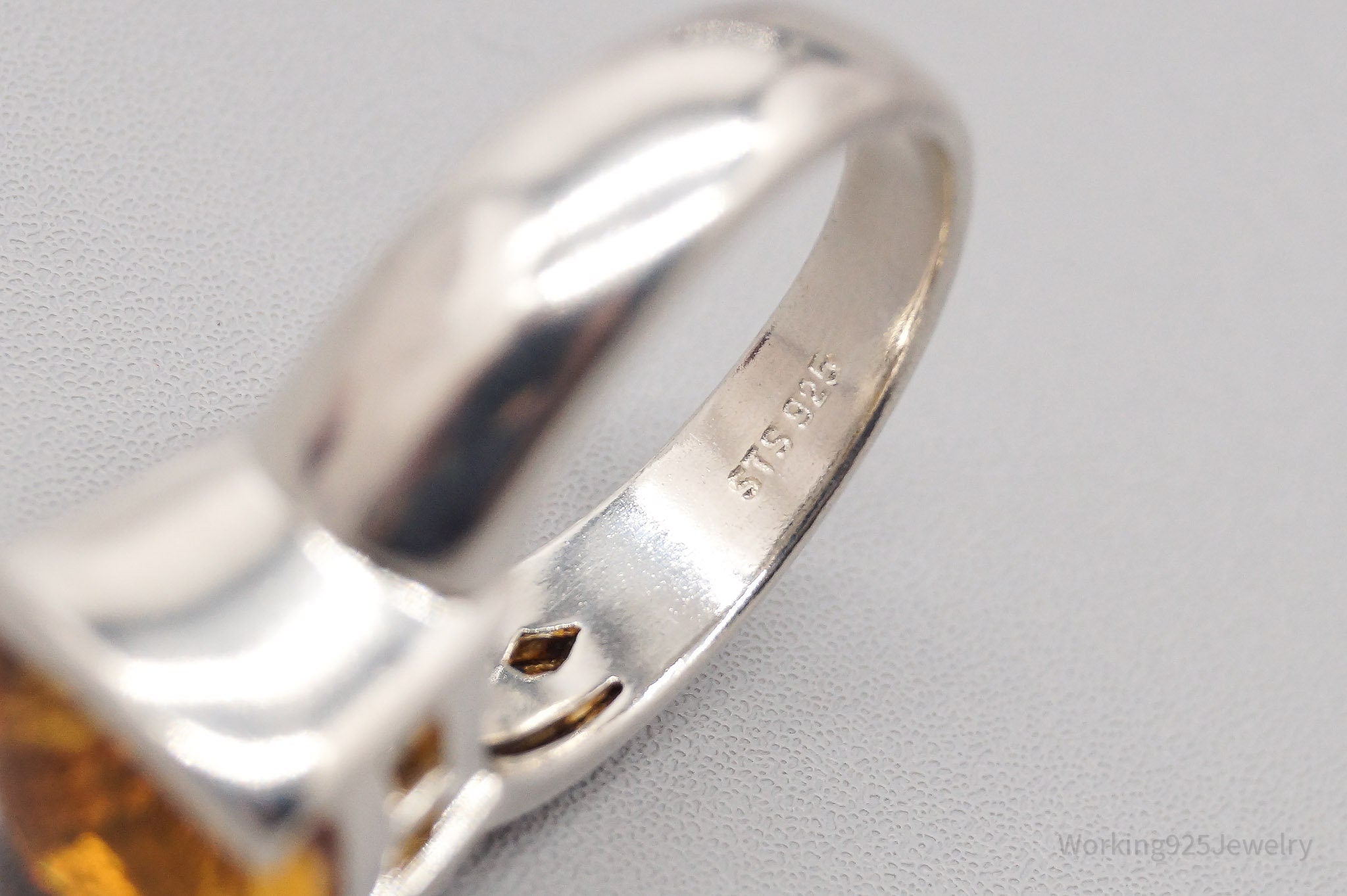 Vintage Large Citrine Sterling Silver Ring - Size 7.75