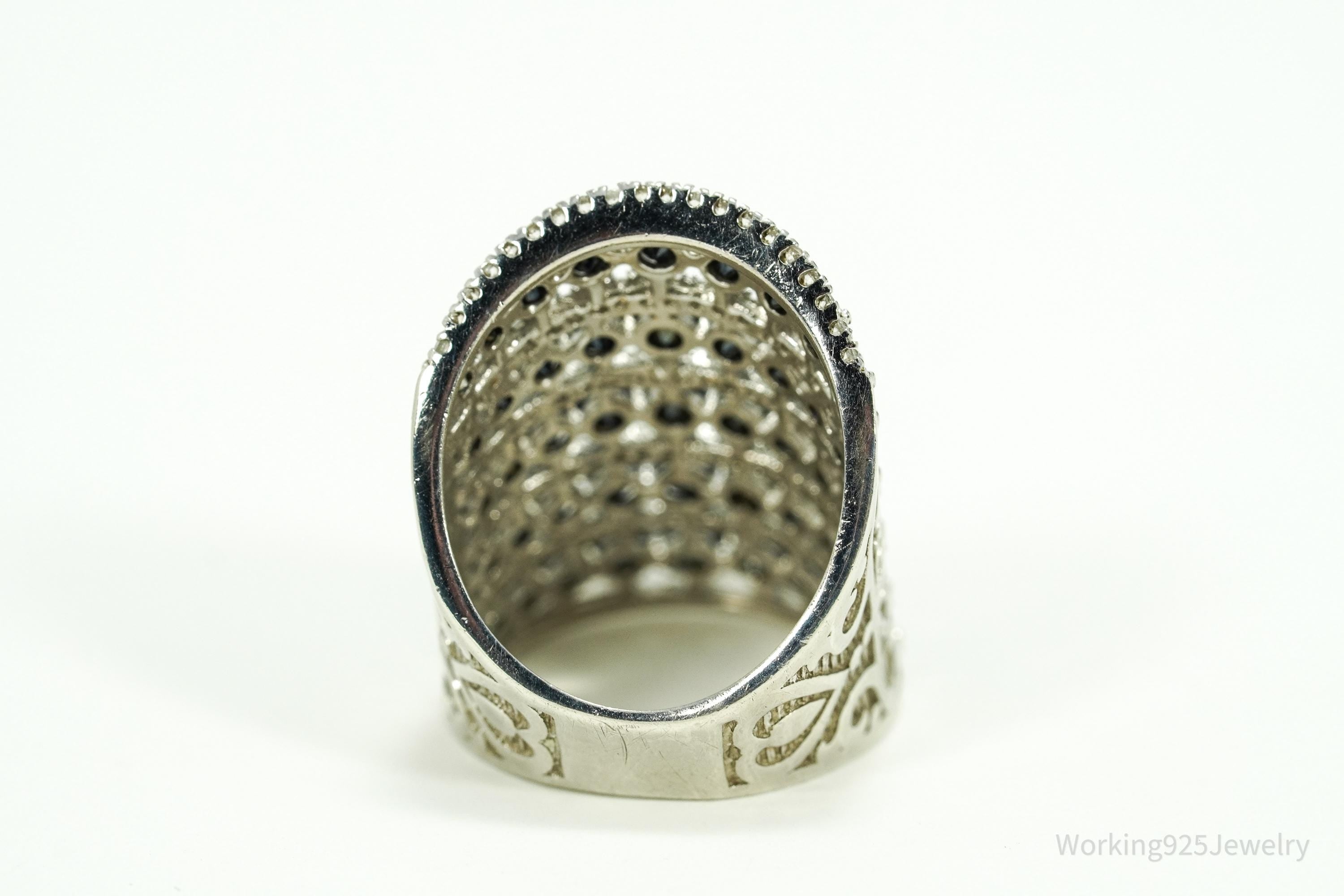 Vintage Black Spinel & White Topaz Sterling Silver Ring - Size 7