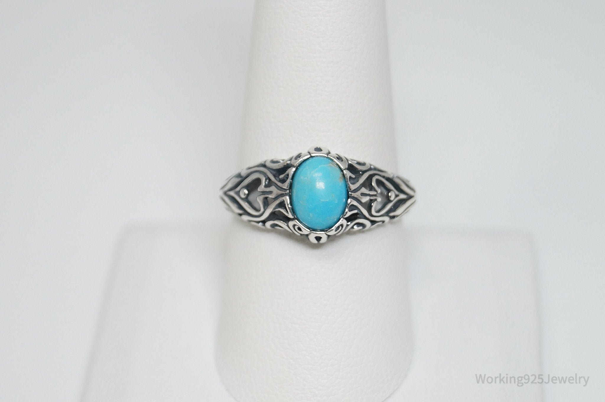 Vintage Southwest Style Turquoise Sterling Silver Ring - Sz 9