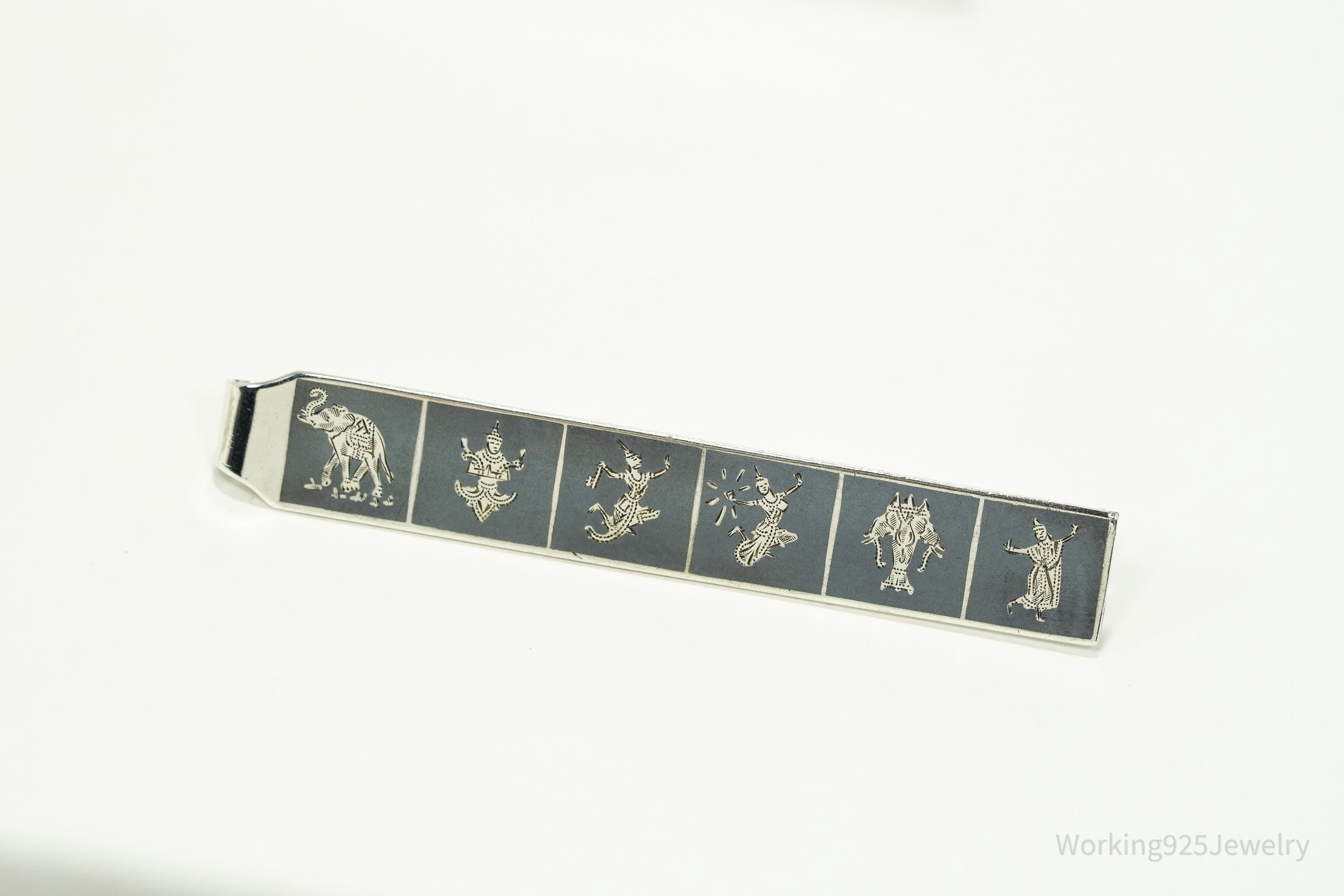 Vintage SIAM Black Enamel Sterling Silver Money Clip Tie Clip Hair Pin