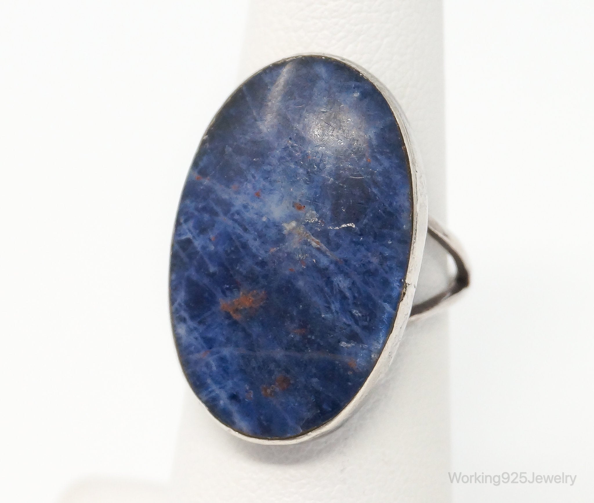 Vintage Mexico Large Sodalite Sterling Silver Ring - SZ 6.25