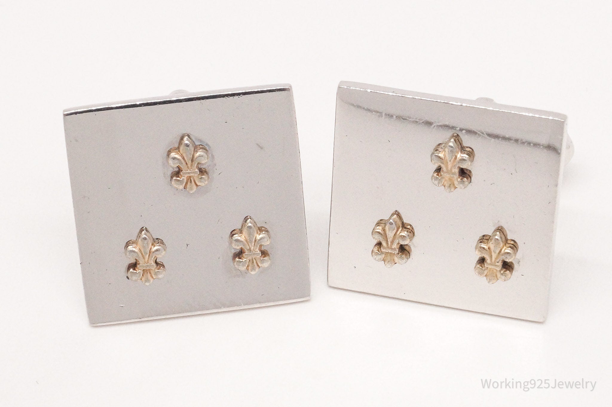 Vintage 1950s Swank Gold Tone Fleur De Lis Sterling Silver Cufflinks