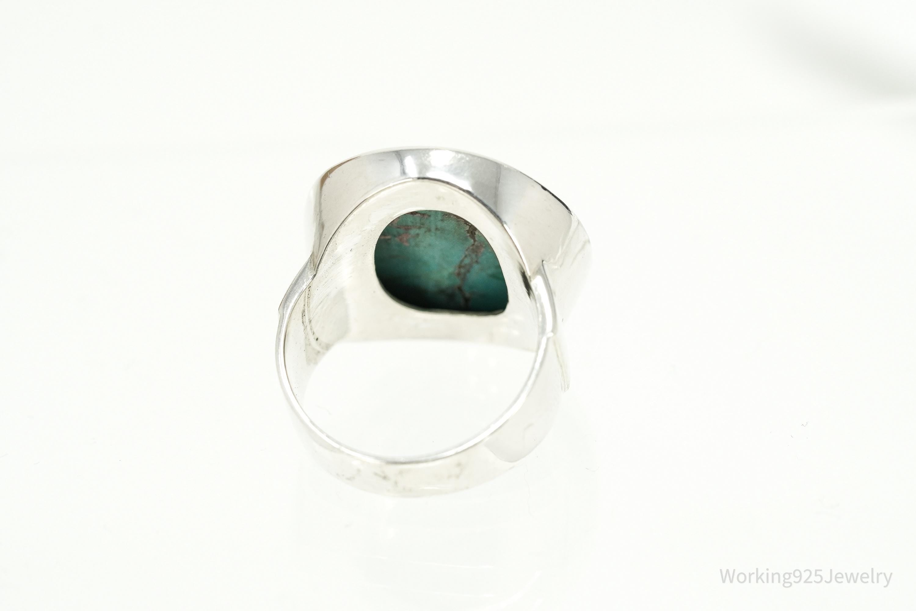 Vintage Large Round Turquoise Sterling Silver Statement Ring Size 8