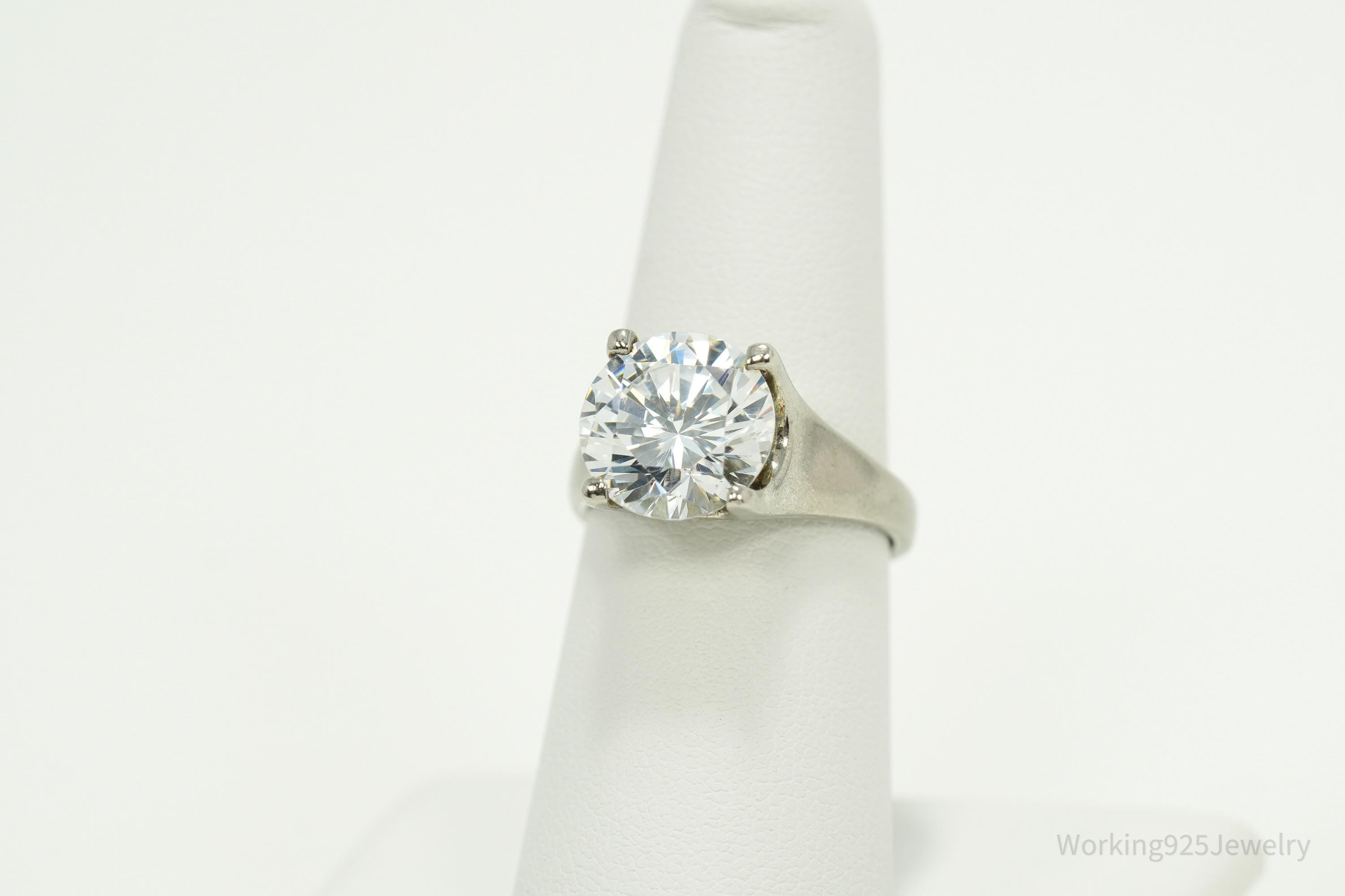 Vintage Large Diamonique Cubic Zirconia Sterling Silver Ring - Size 7.25