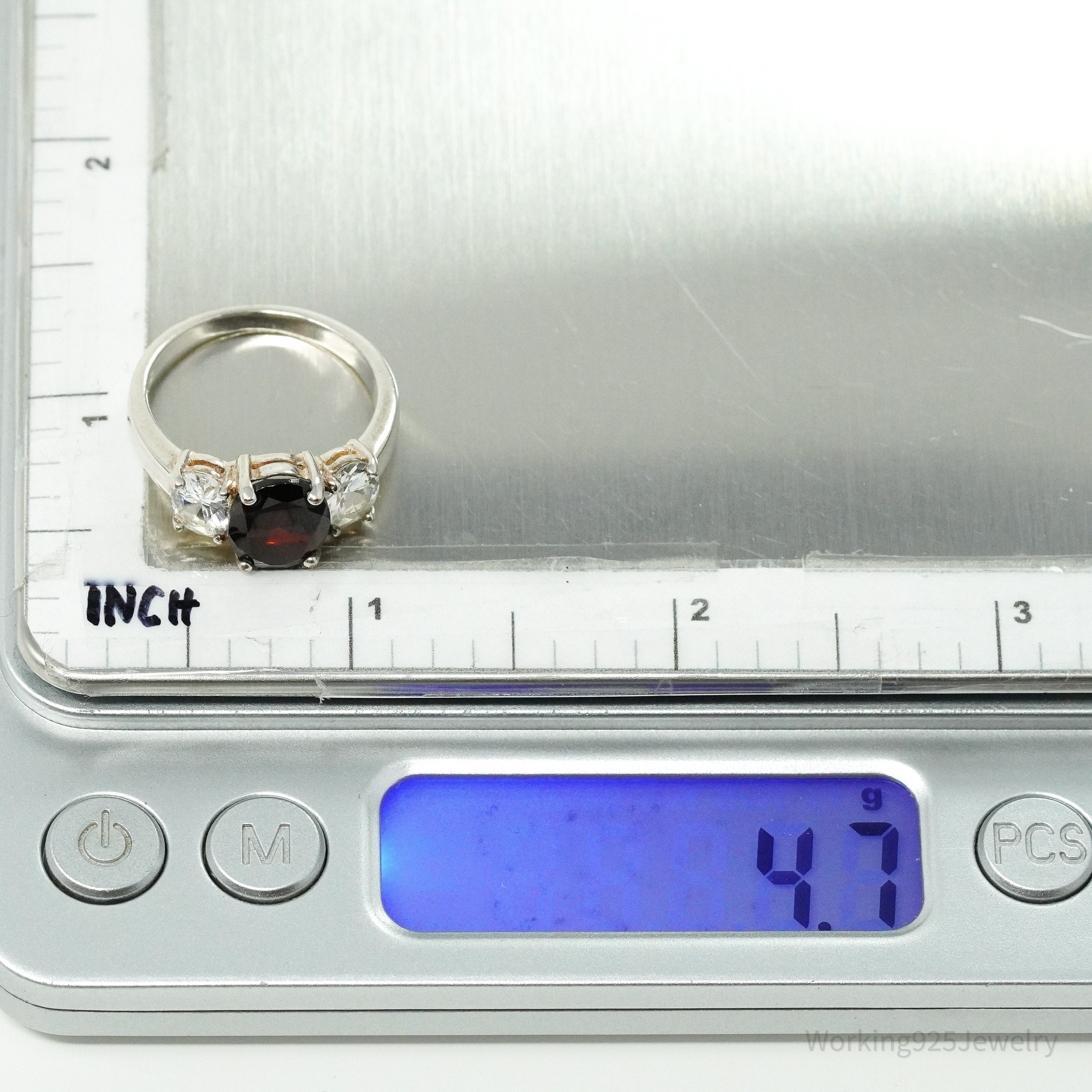 Vintage Garnet Cubic Zirconia Sterling Silver Ring - Size 7.75