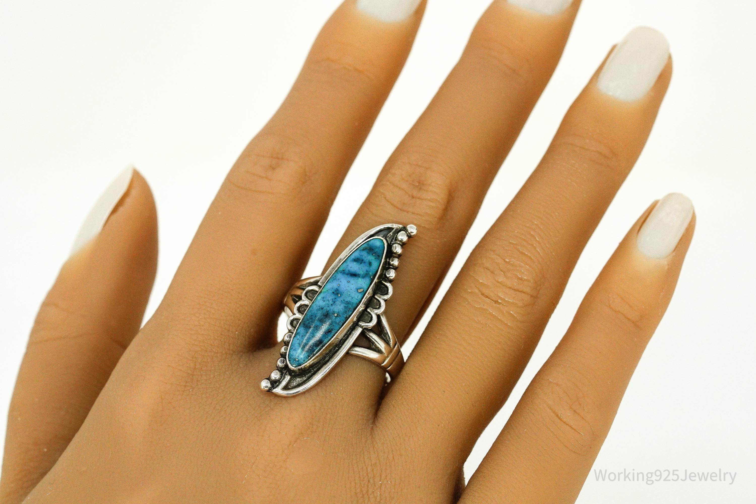 Vintage Native American Turquoise Sterling Silver Ring - Size 11.25