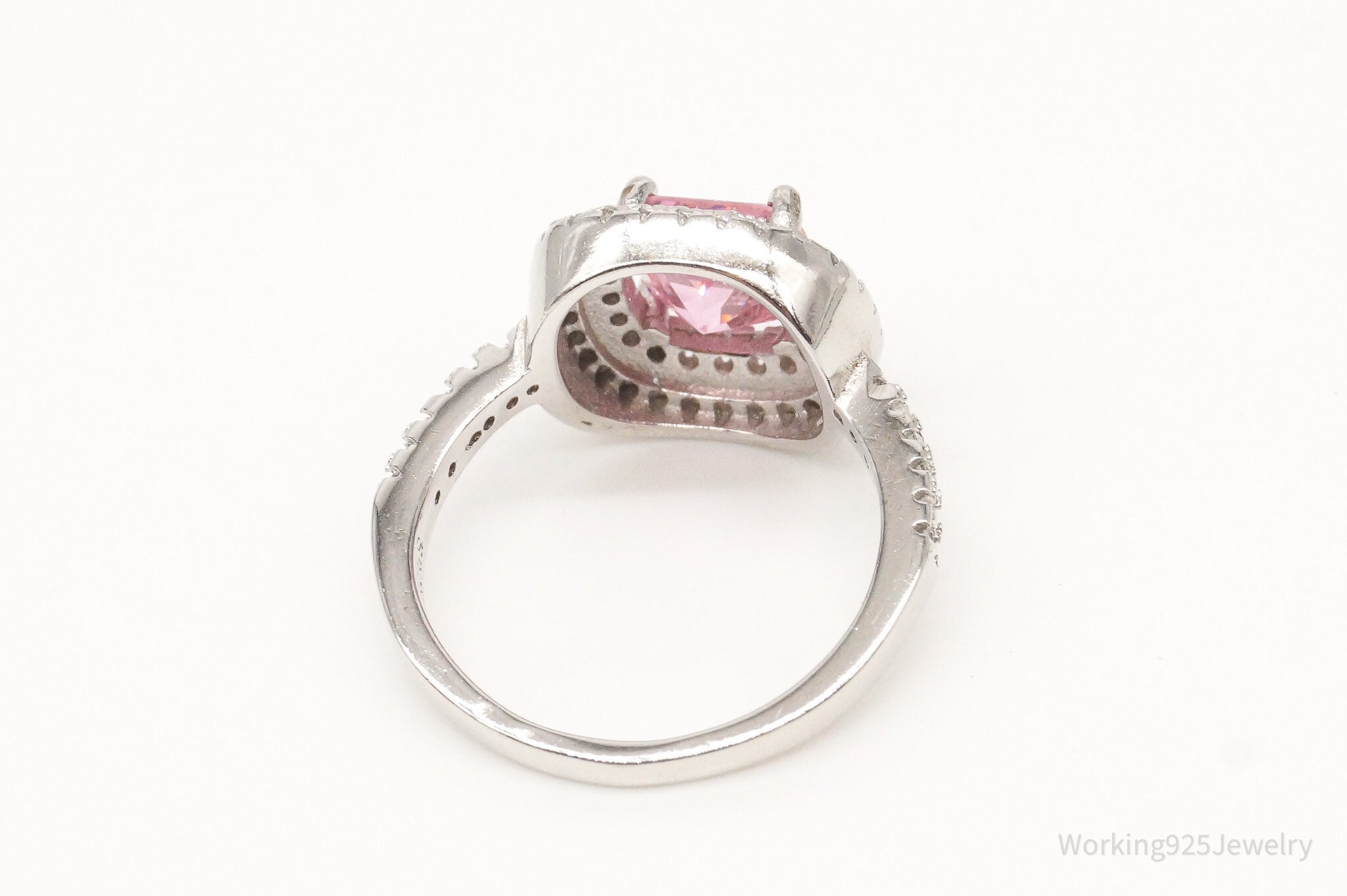 Vintage Pink & White Cubic Zirconia Sterling Silver Ring - Size 6