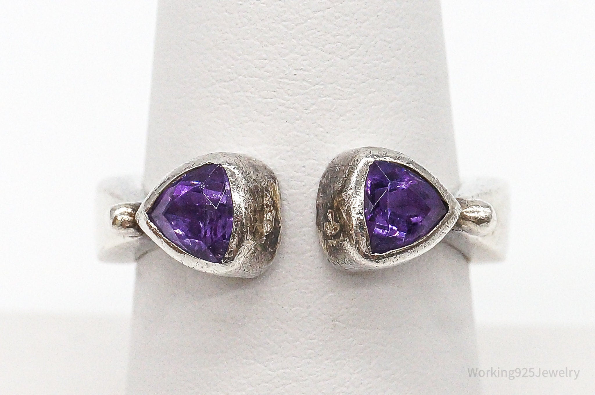 Vintage Modernist Amethyst Sterling Silver Ring - Size 7.5