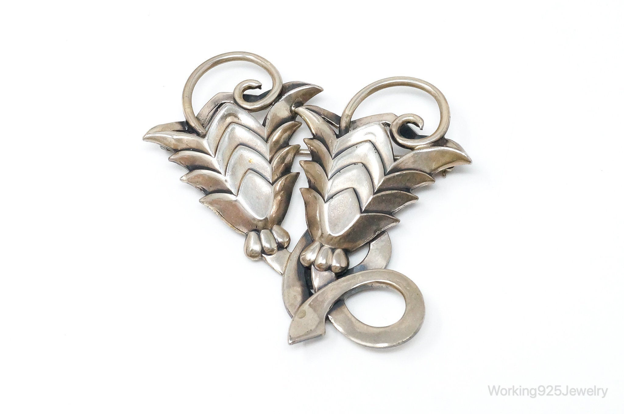 Vintage Designer JewelArt Flowers Sterling Silver Brooch Pin