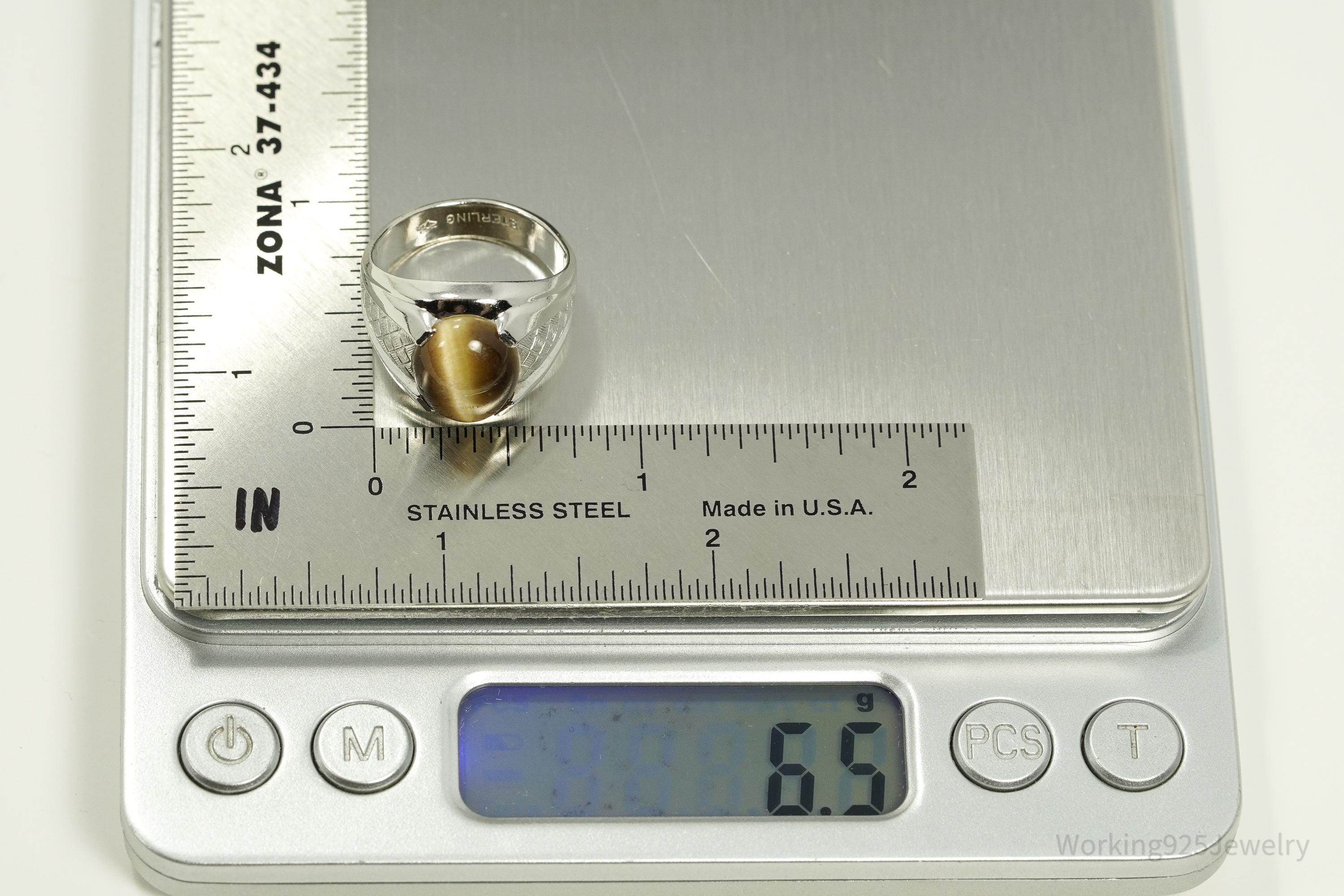 Antique Tigers Eye Sterling Silver Ring - Size 8