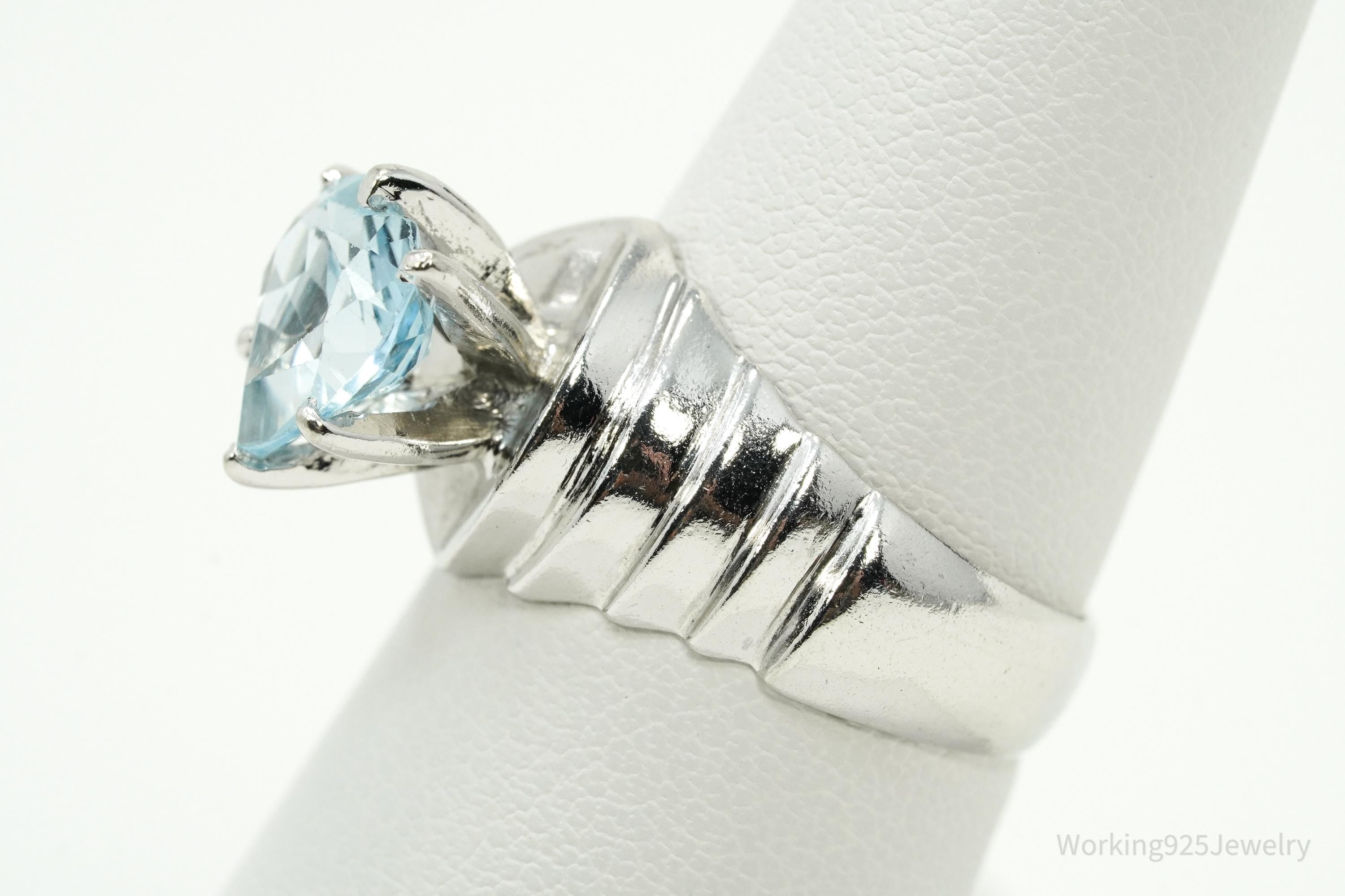 Vintage Blue Topaz Heart Sterling Silver Ring - Size 6.75