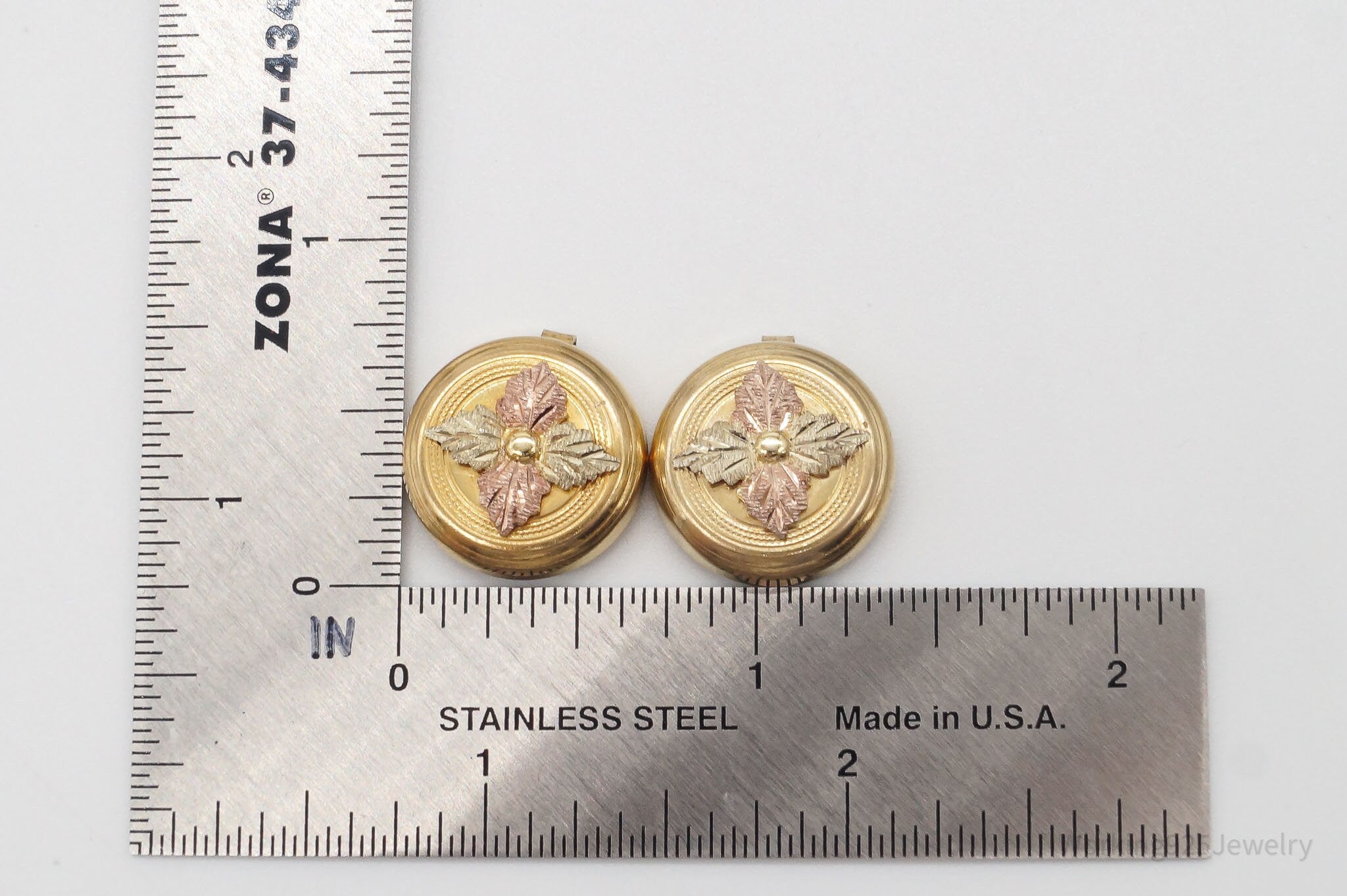 Vintage Landstrom's Black Hills Gold 10K Gold Trim Button Covers