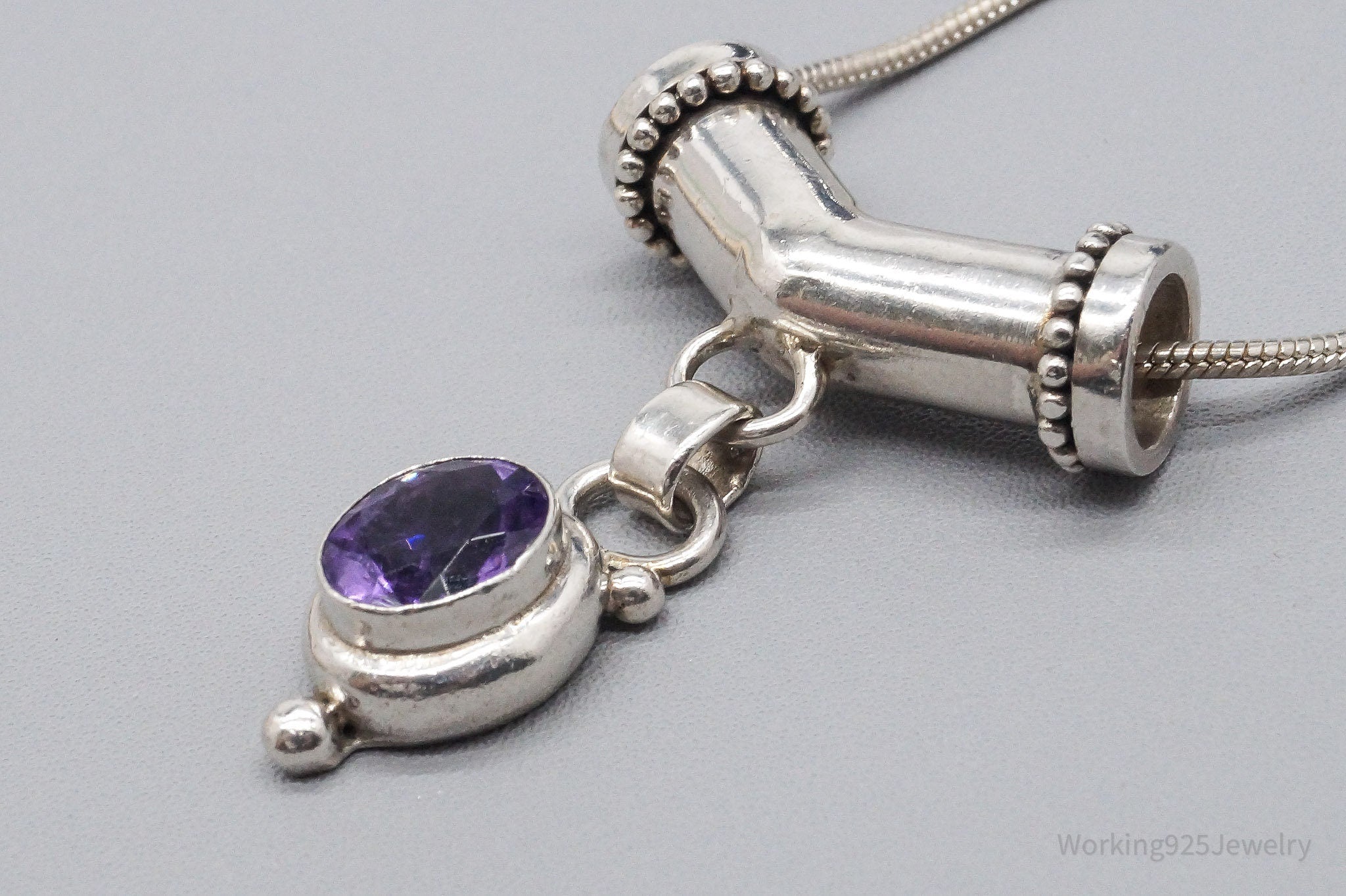 Vintage Amethyst Sterling Silver Necklace - 16"