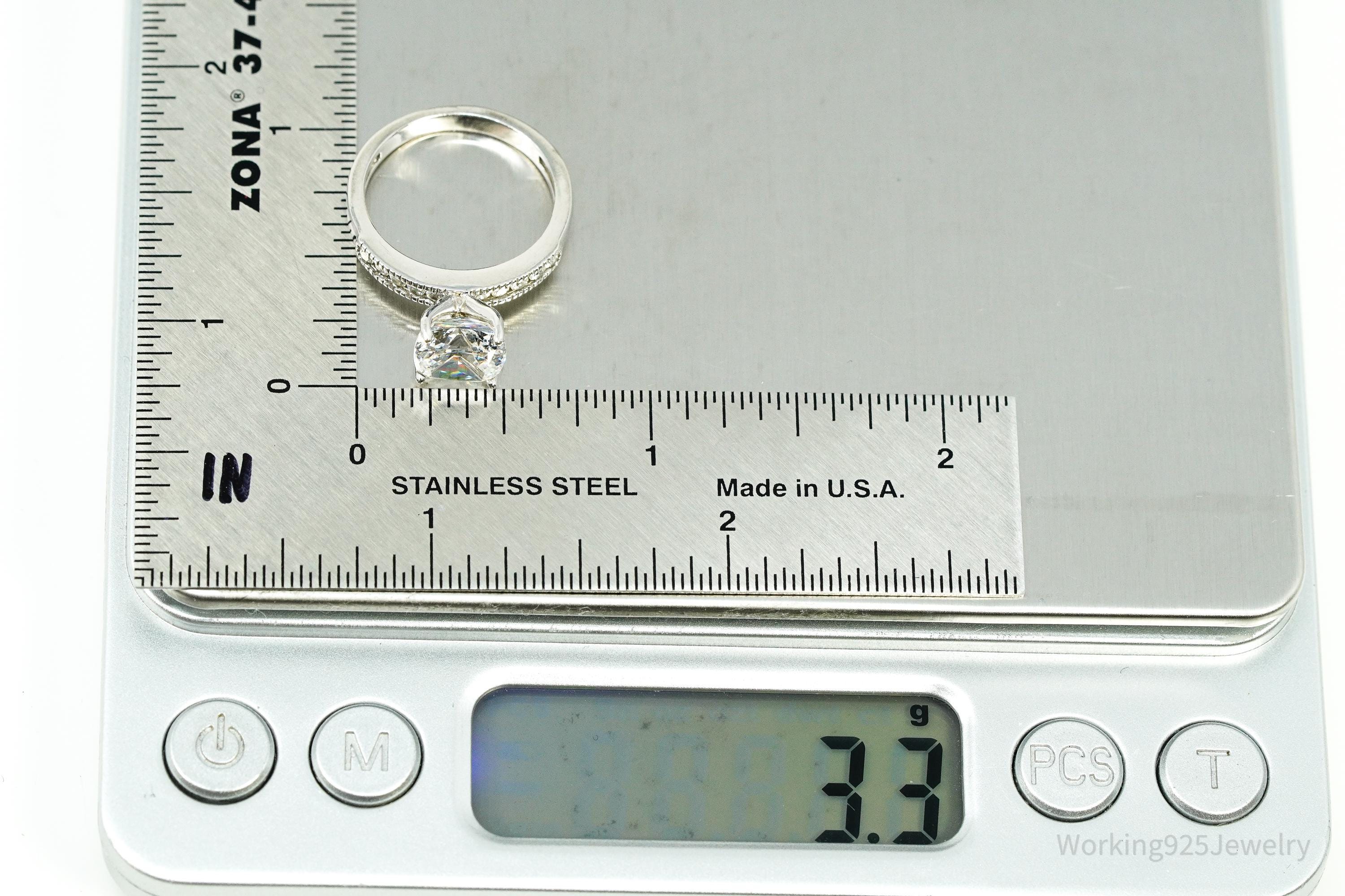 Vintage Cubic Zirconia Sterling Silver Ring - Size 6