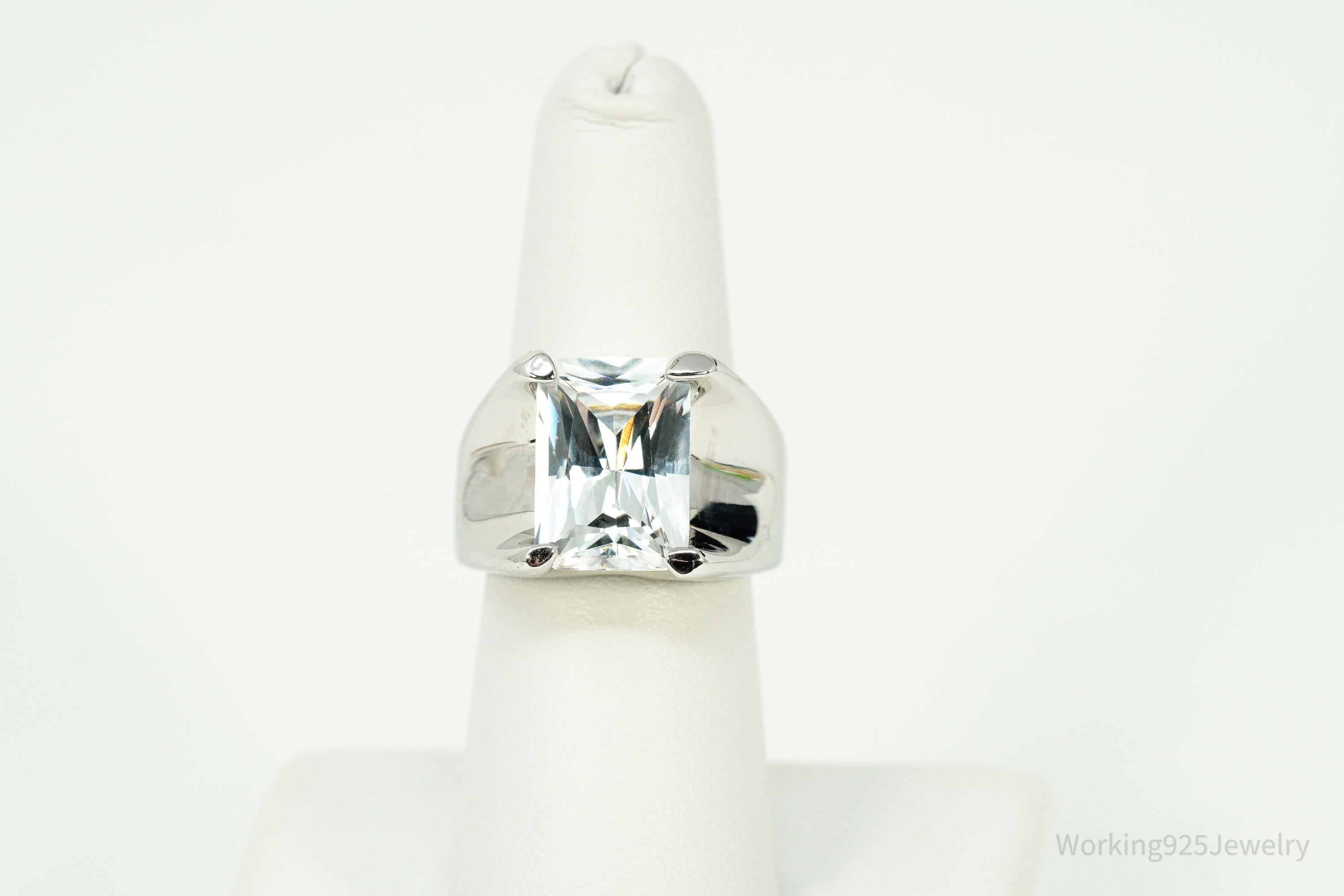 Vintage Large Cubic Zirconia Sterling Silver Ring - Size 7.25