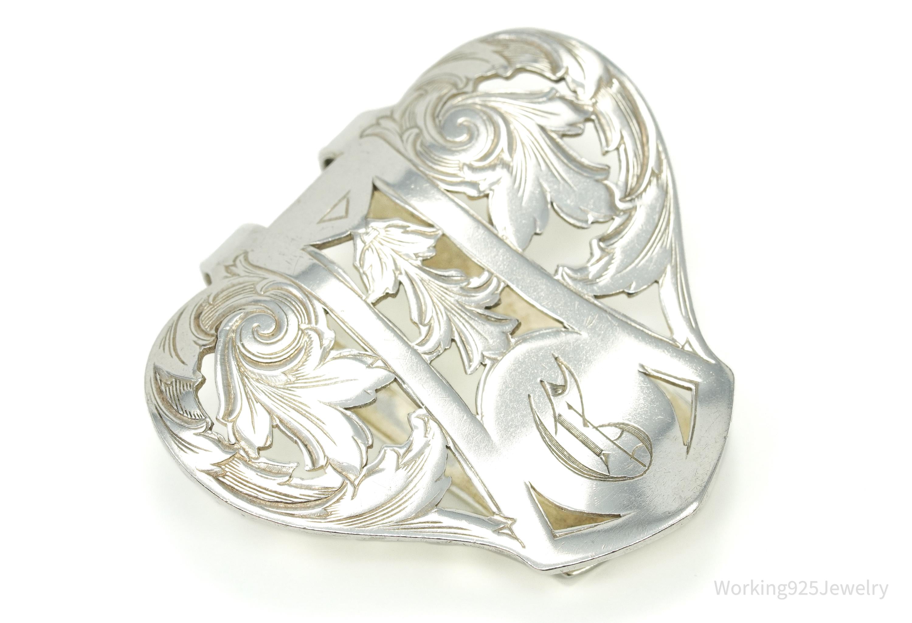 Antique Designer Webster Initial Sterling Silver Napkin Money Clip