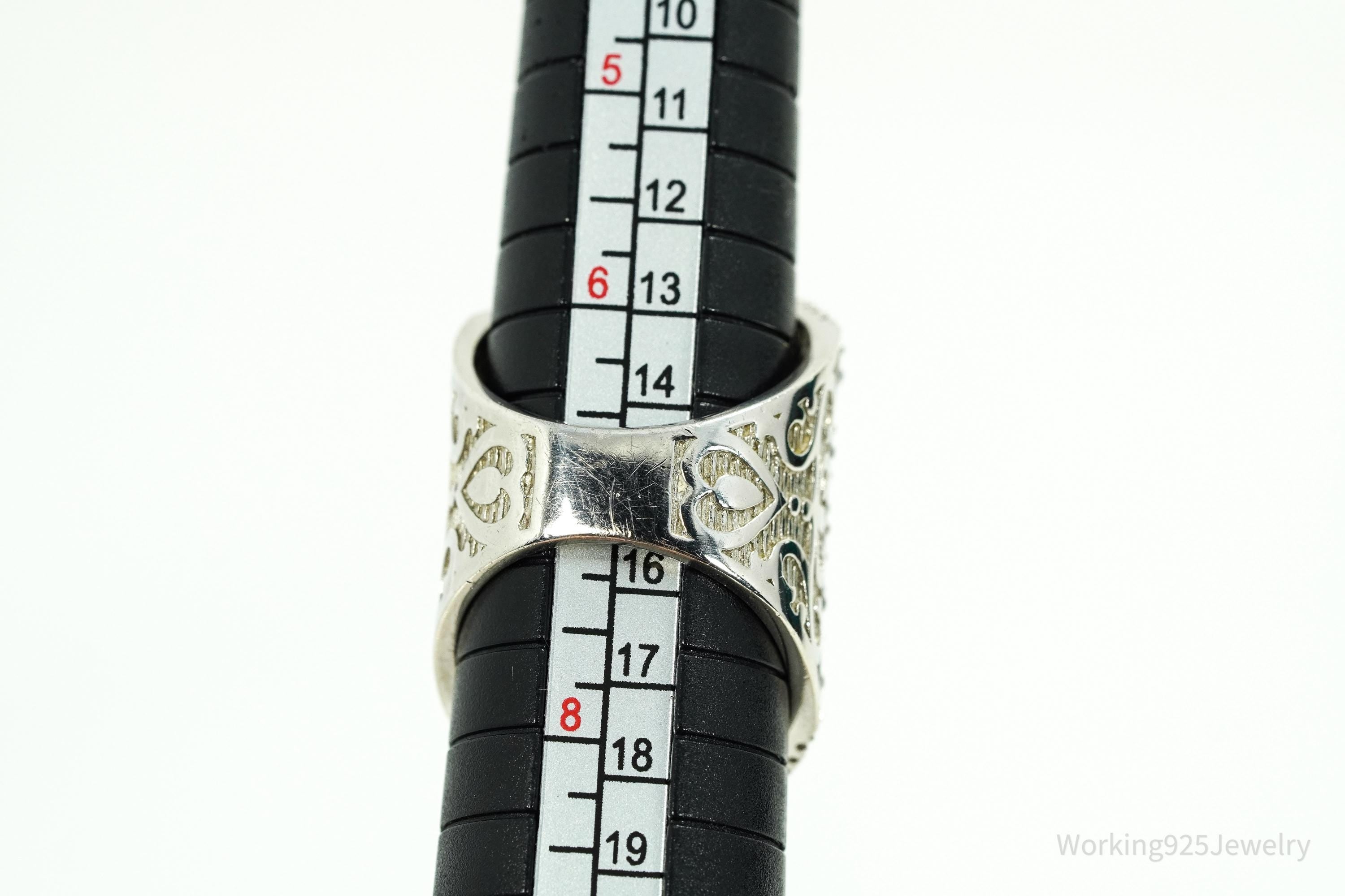 Vintage Black Spinel & White Topaz Sterling Silver Ring - Size 7