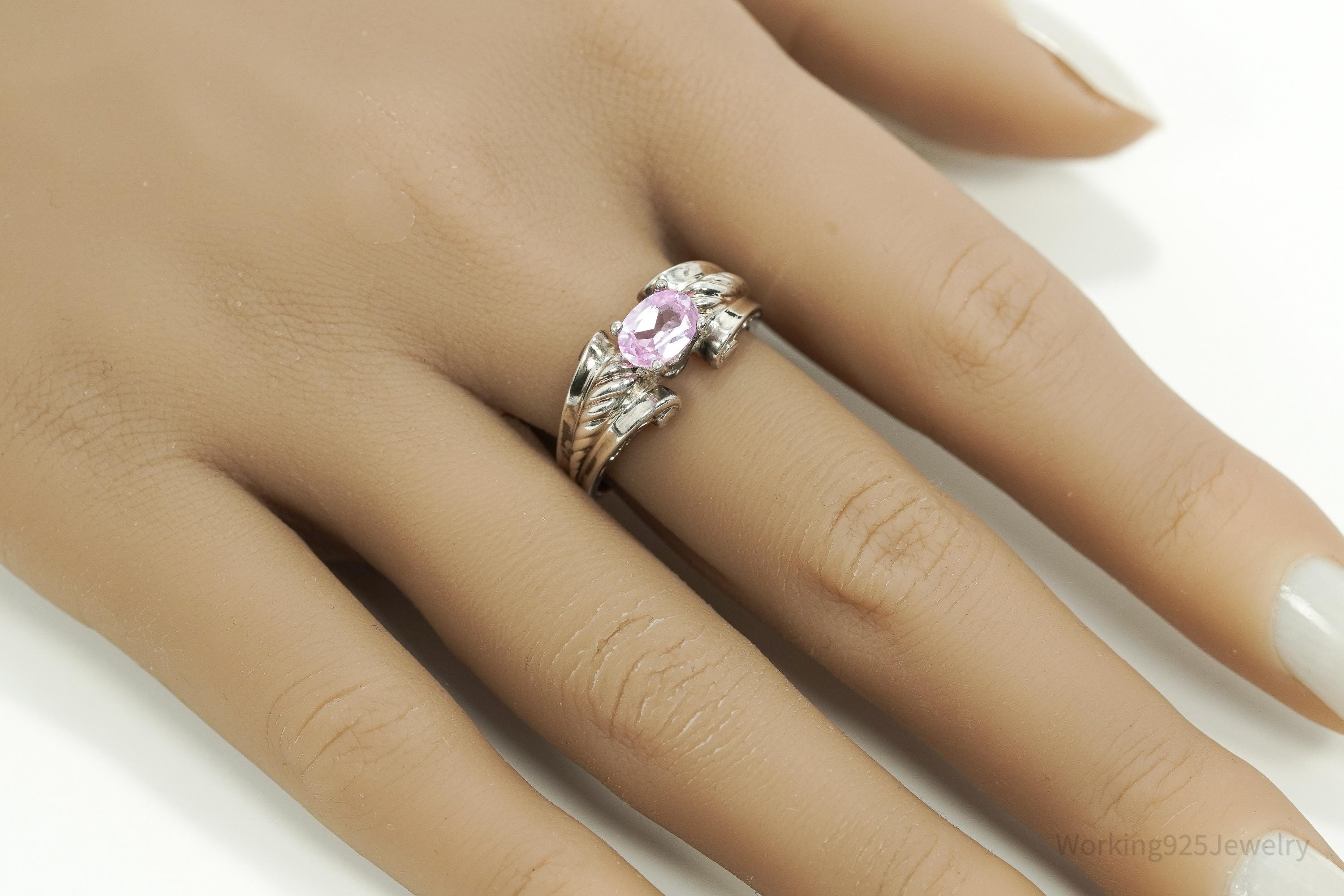 Vintage Lab Pink Sapphire Sterling Silver Ring - Size 8.25