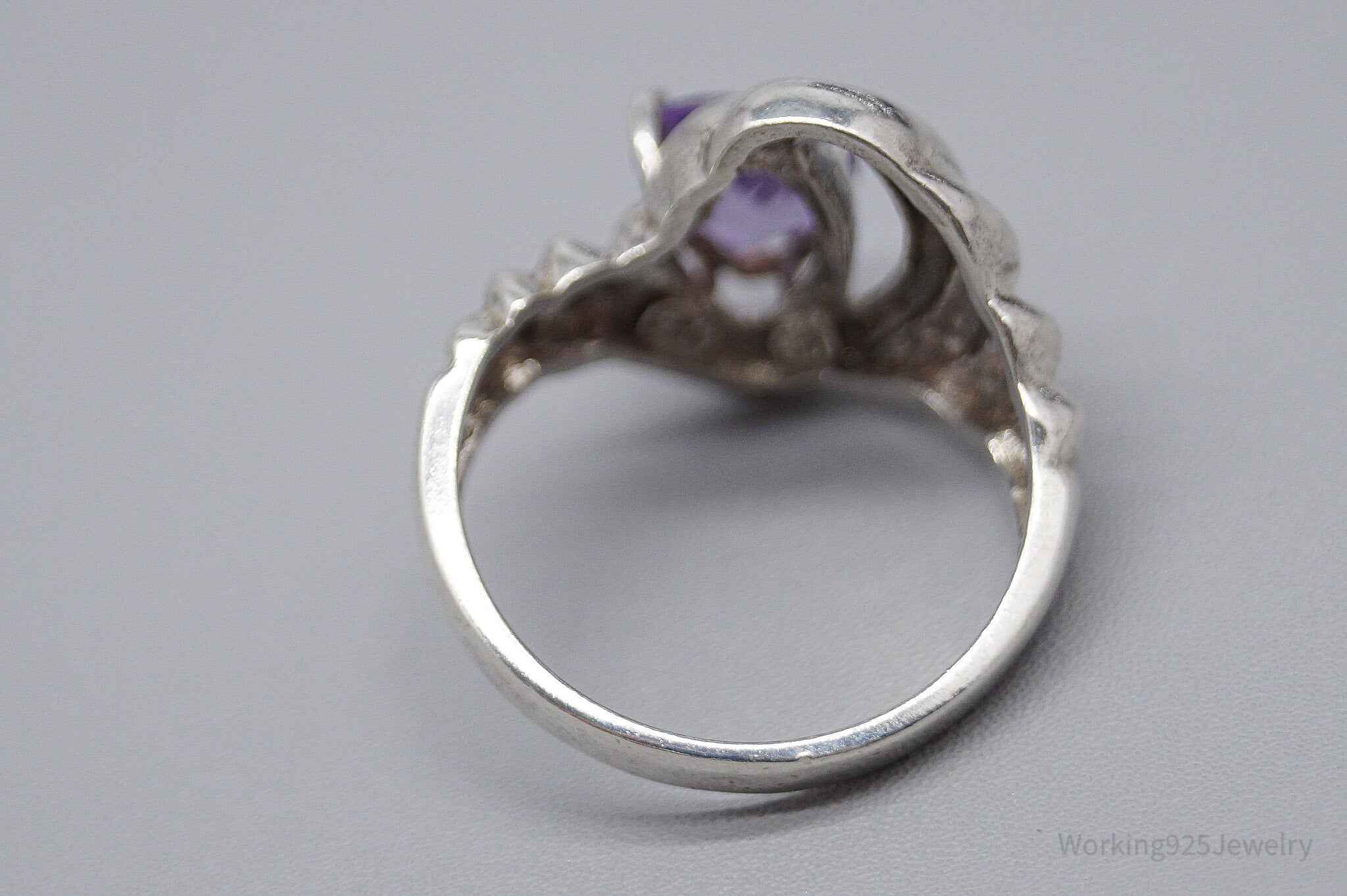 Vintage Amethyst Heart Sterling Silver Ring - Size 9