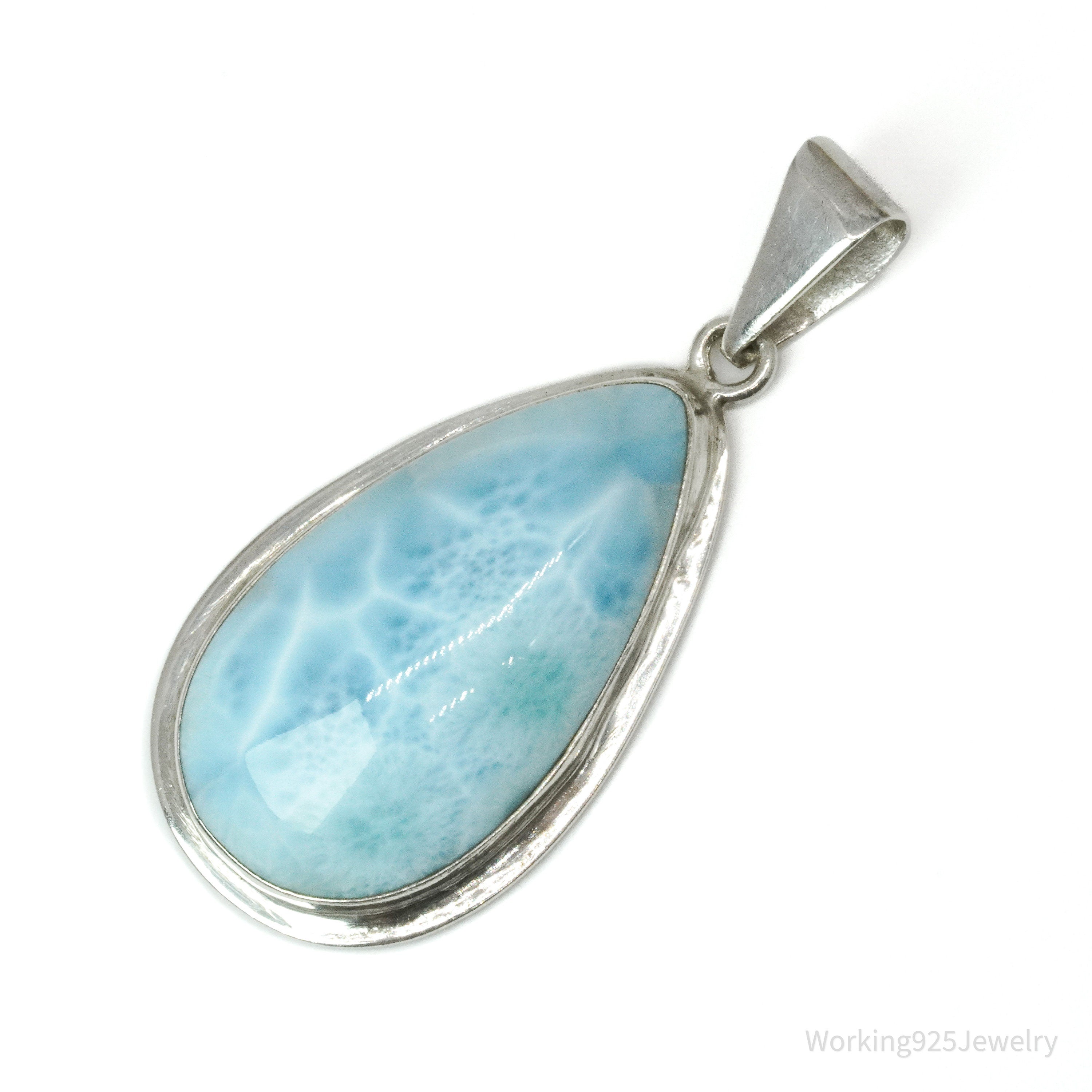 Vintage Large Blue Larimar Sterling Silver Necklace Pendant