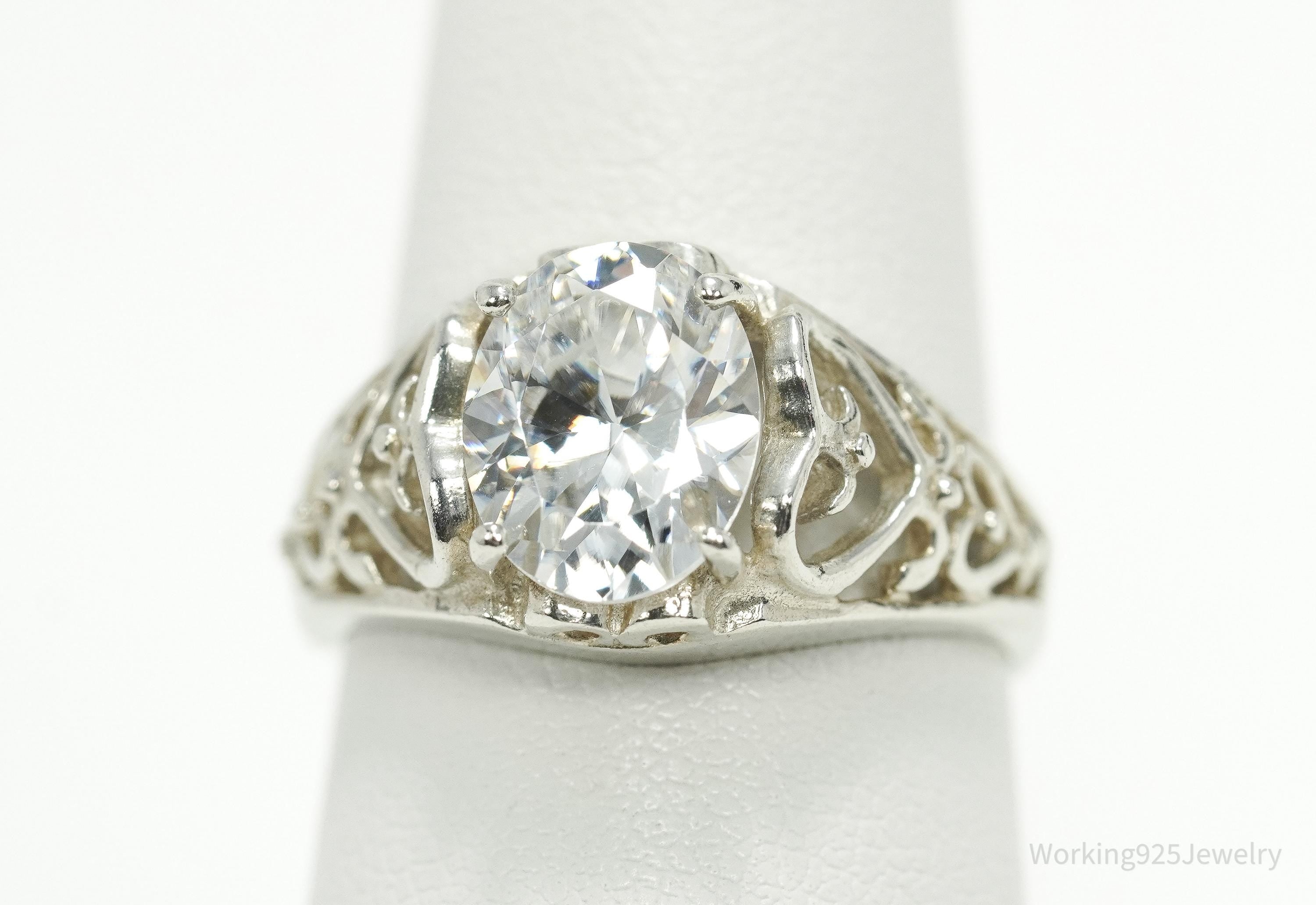 Vintage Cubic Zirconia Sterling Silver Ring - Size 7.75