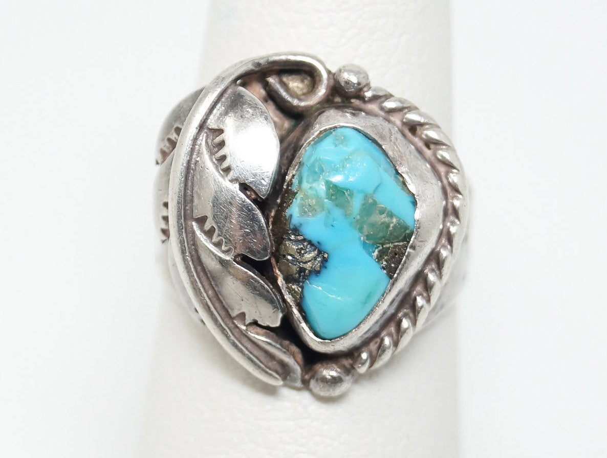 Vtg Handmade Native American Turquoise Sterling Silver Ring - Sz 4.75