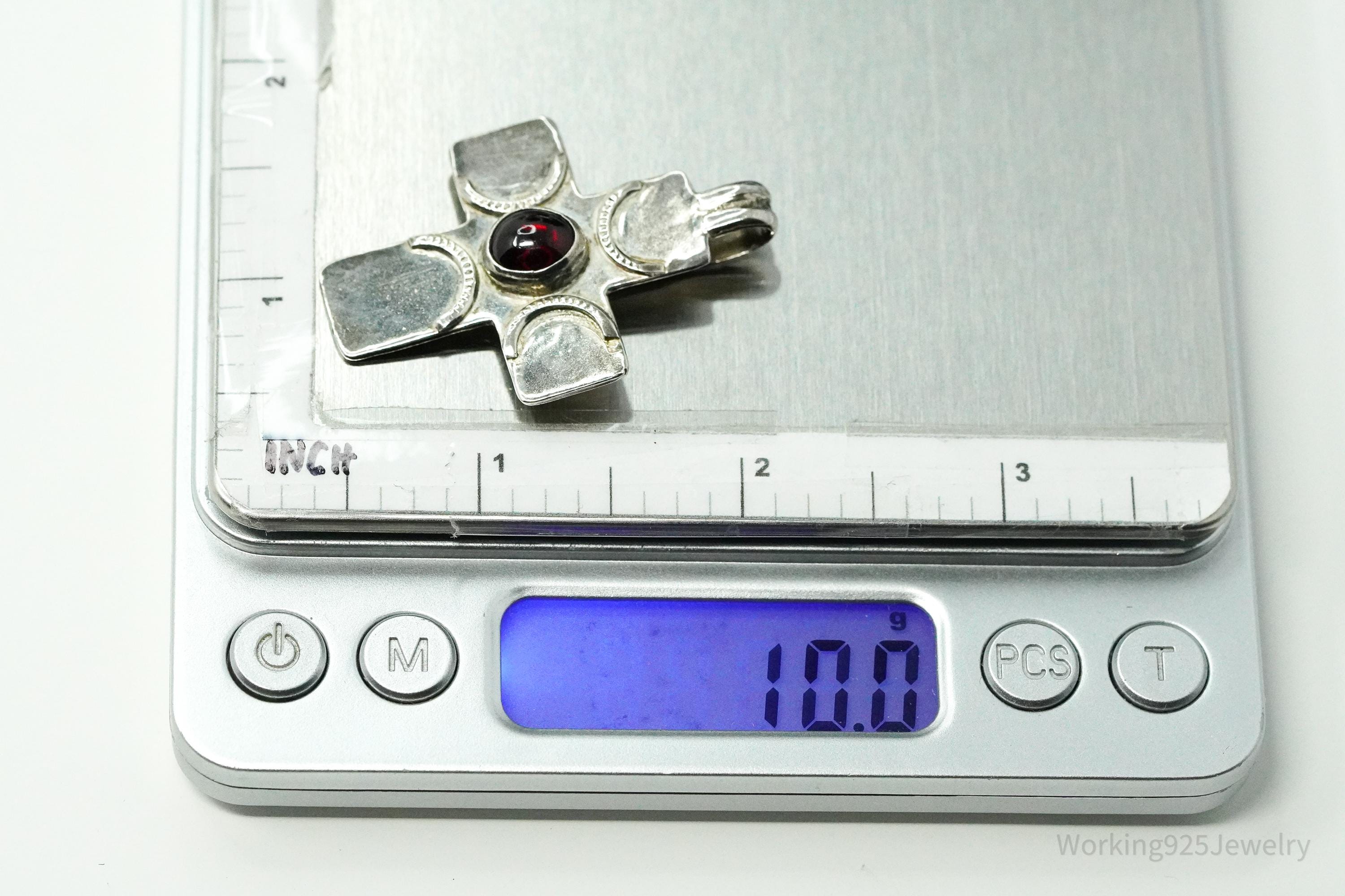 Large Vintage Rhodolite Garnet Silver Cross Pendant