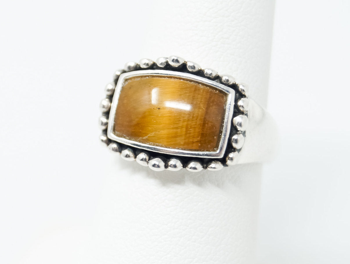 Vintage Tigers Eye Sterling Silver Western Ring - Sz 6.75